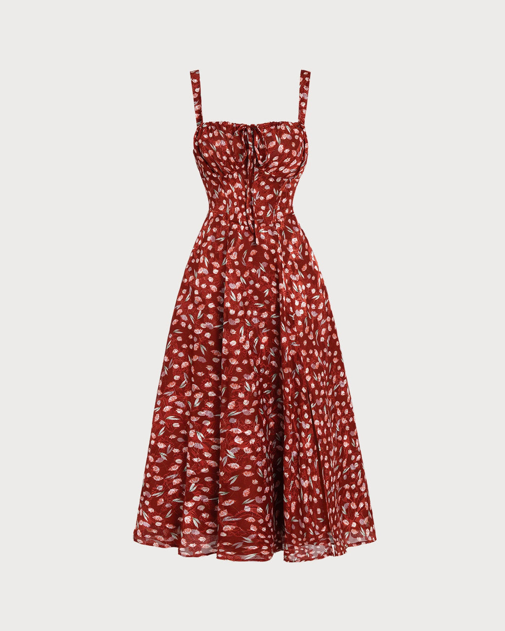 Vestido midi lencero floral color rojo vino