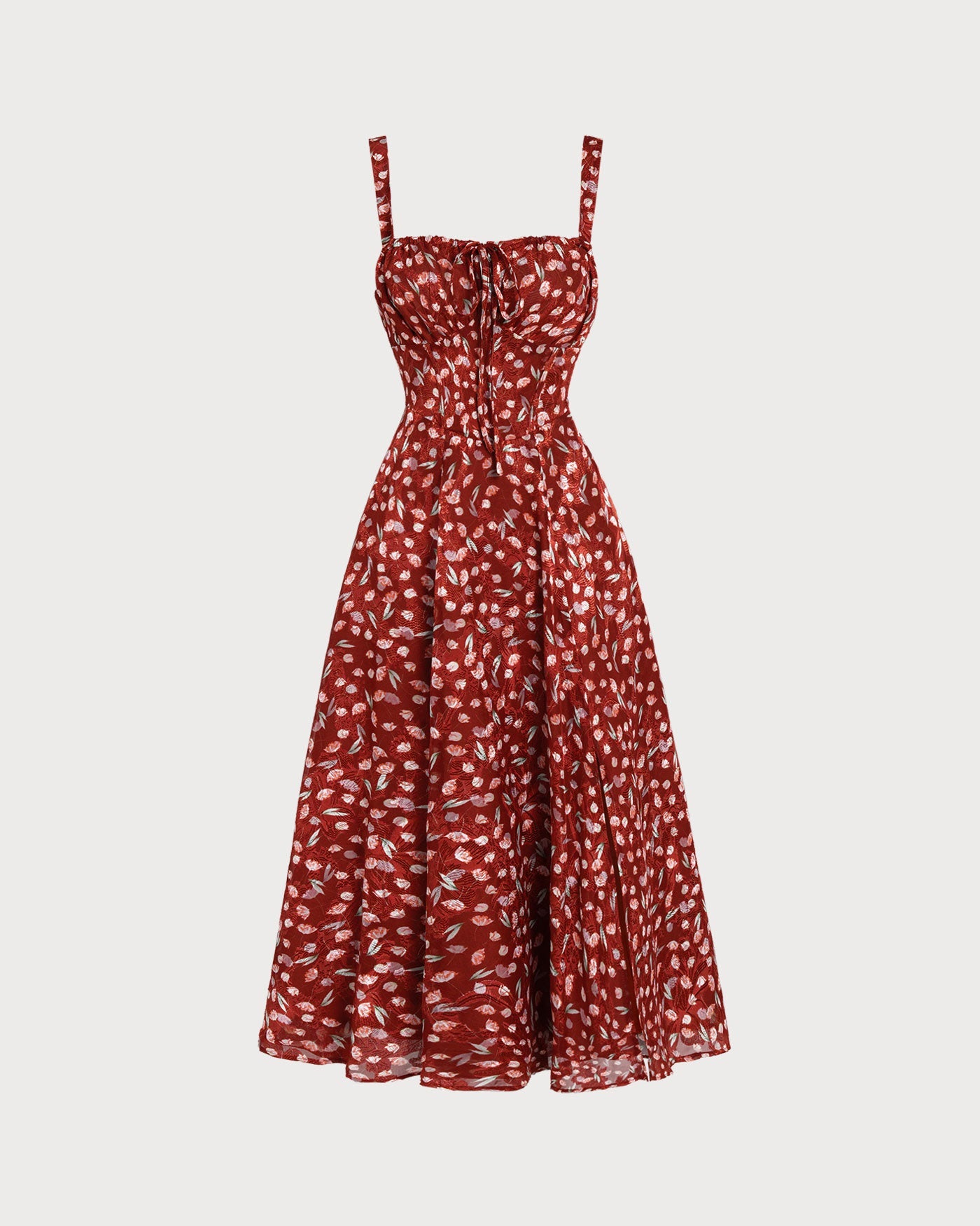 Vestido midi lencero floral color rojo vino