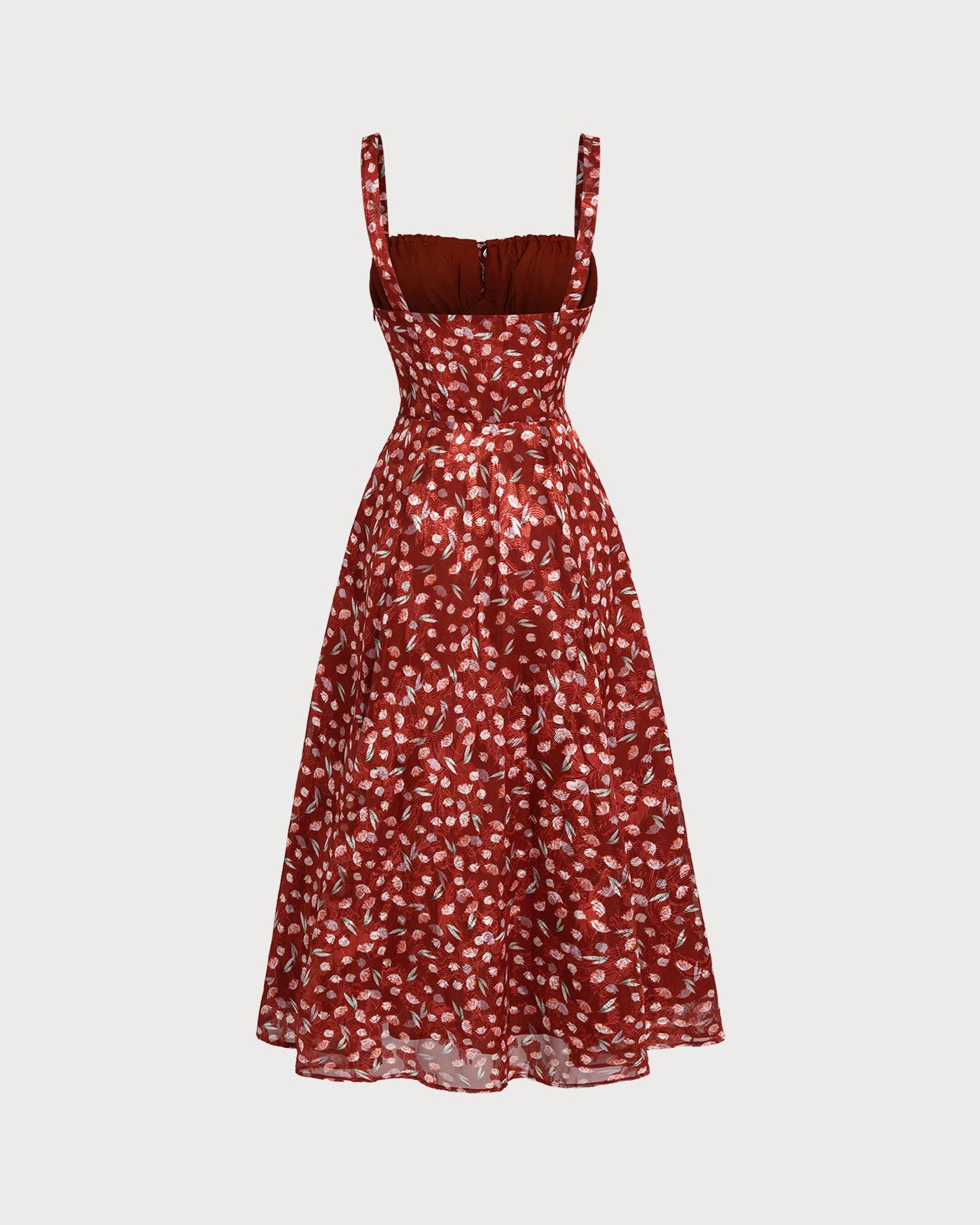 Vestido midi lencero floral color rojo vino