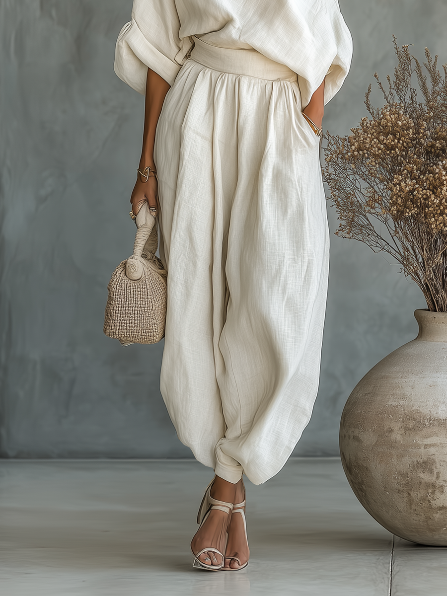 Christine | Conjunto de top suave con hombros descubiertos y pantalón ajustado