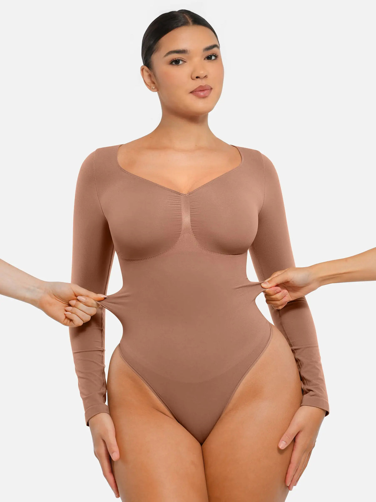 Body tipo tanga de manga larga y sin costuras con control de abdomen