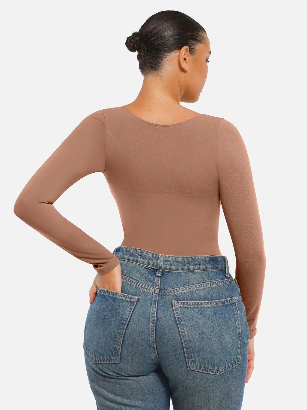 Body tipo tanga de manga larga y sin costuras con control de abdomen