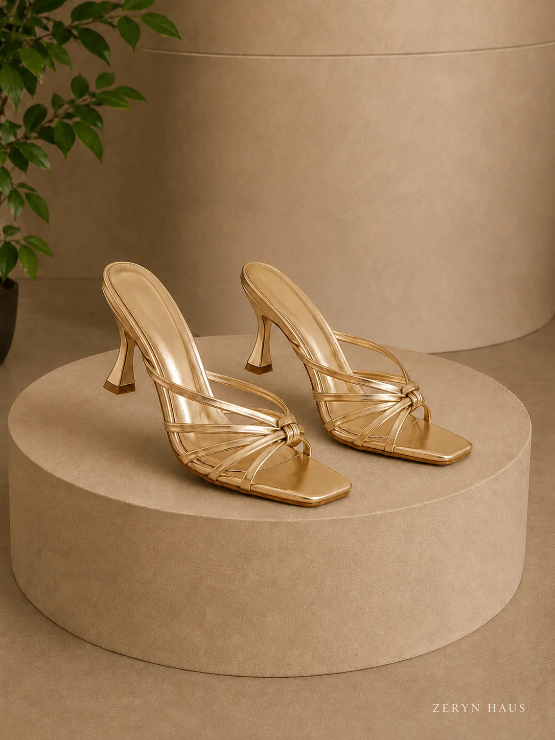 Mia - Sandalias tipo mule para mujer, tacón cómodo, dorado