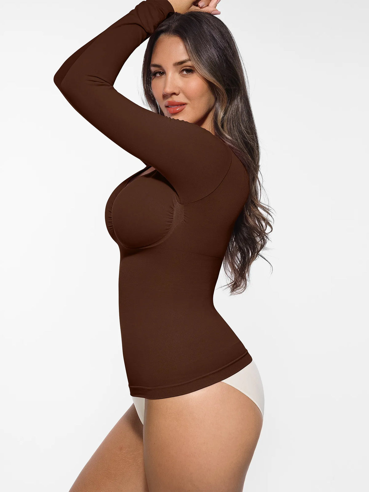 Body tipo tanga de manga larga y sin costuras con control de abdomen