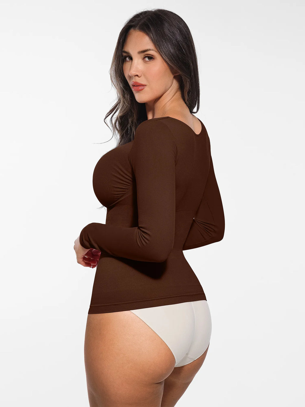 Body tipo tanga de manga larga y sin costuras con control de abdomen
