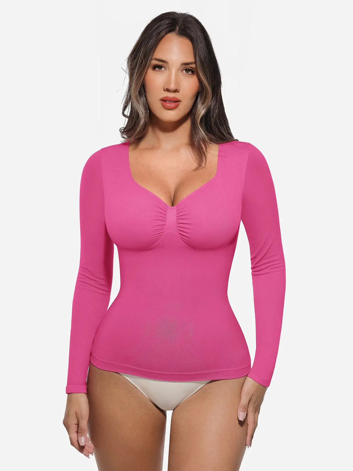 Body tipo tanga de manga larga y sin costuras con control de abdomen