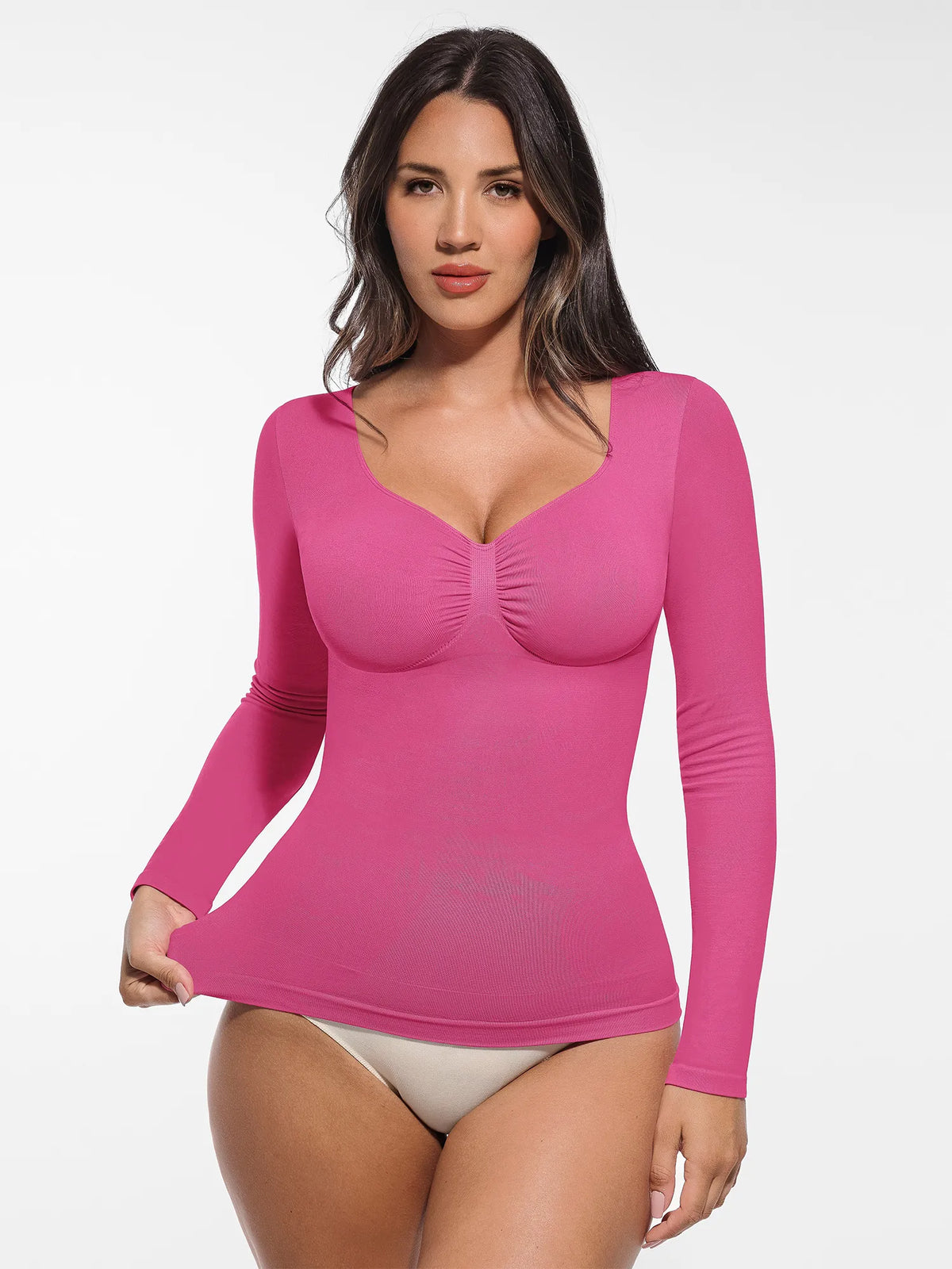 Body tipo tanga de manga larga y sin costuras con control de abdomen