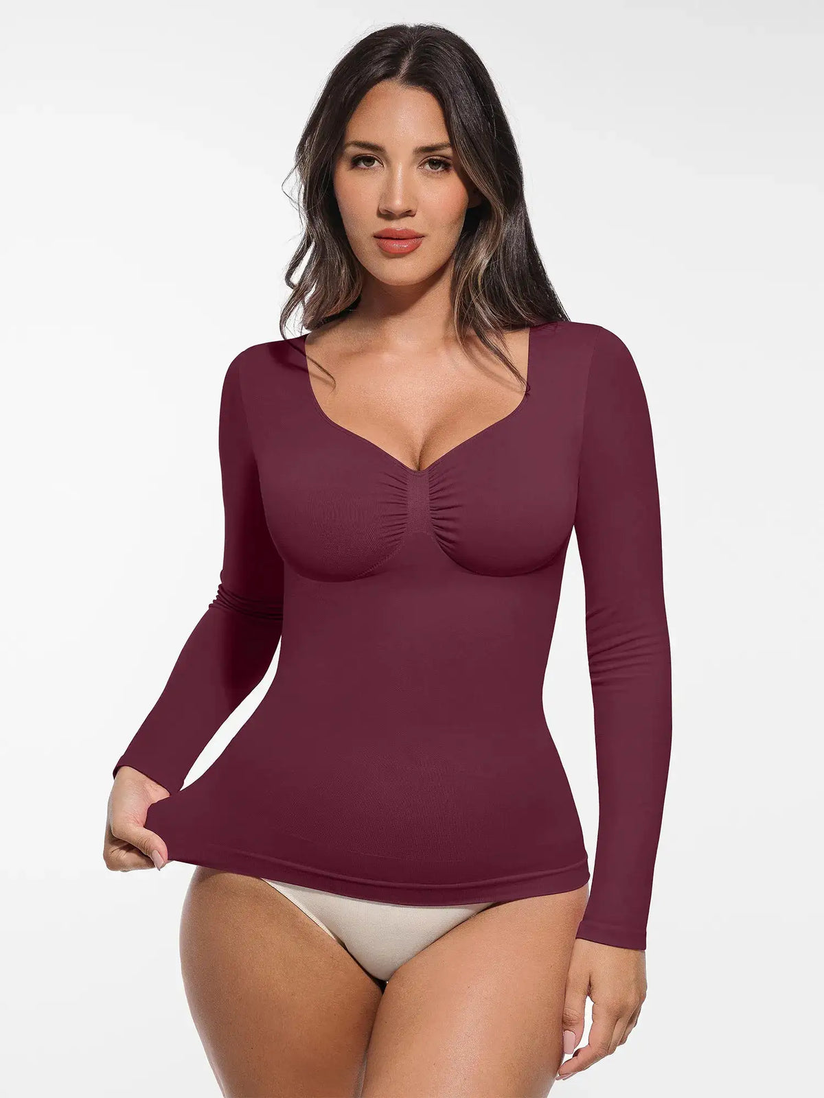 Body tipo tanga de manga larga y sin costuras con control de abdomen