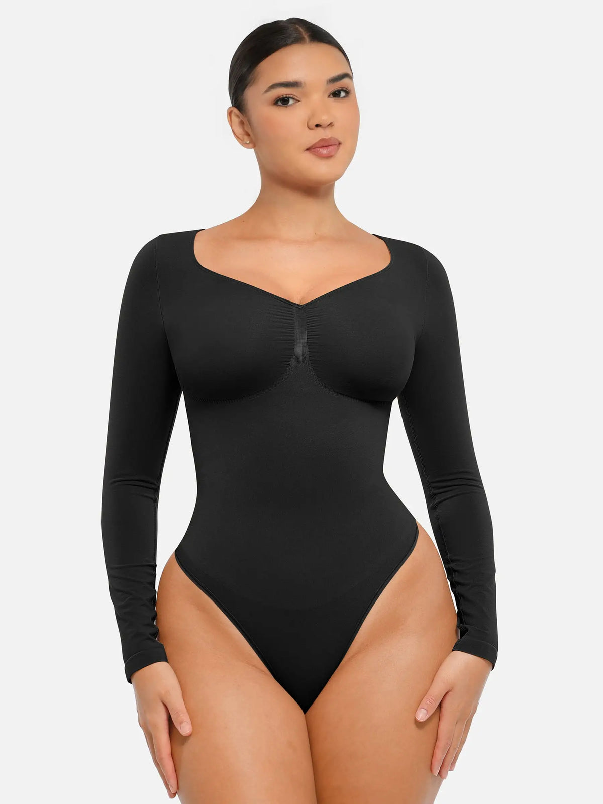 Body tipo tanga de manga larga y sin costuras con control de abdomen