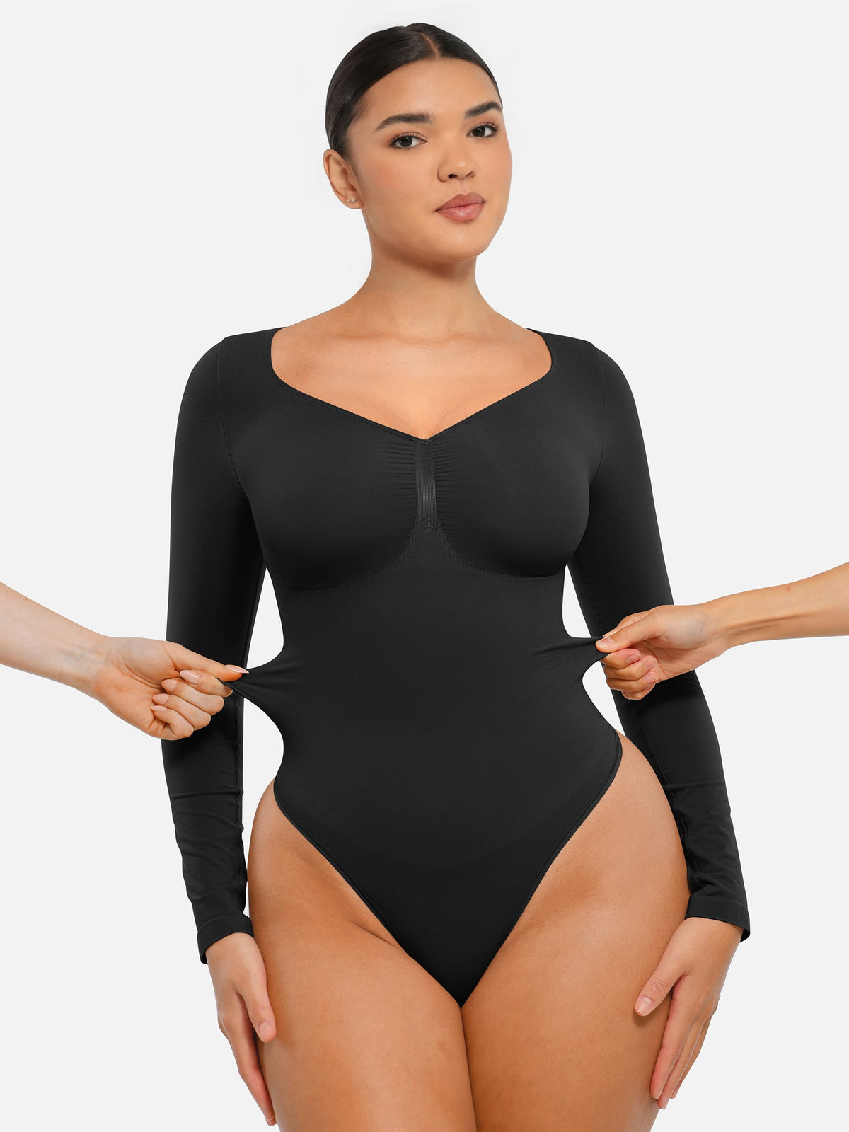 Body tipo tanga de manga larga y sin costuras con control de abdomen