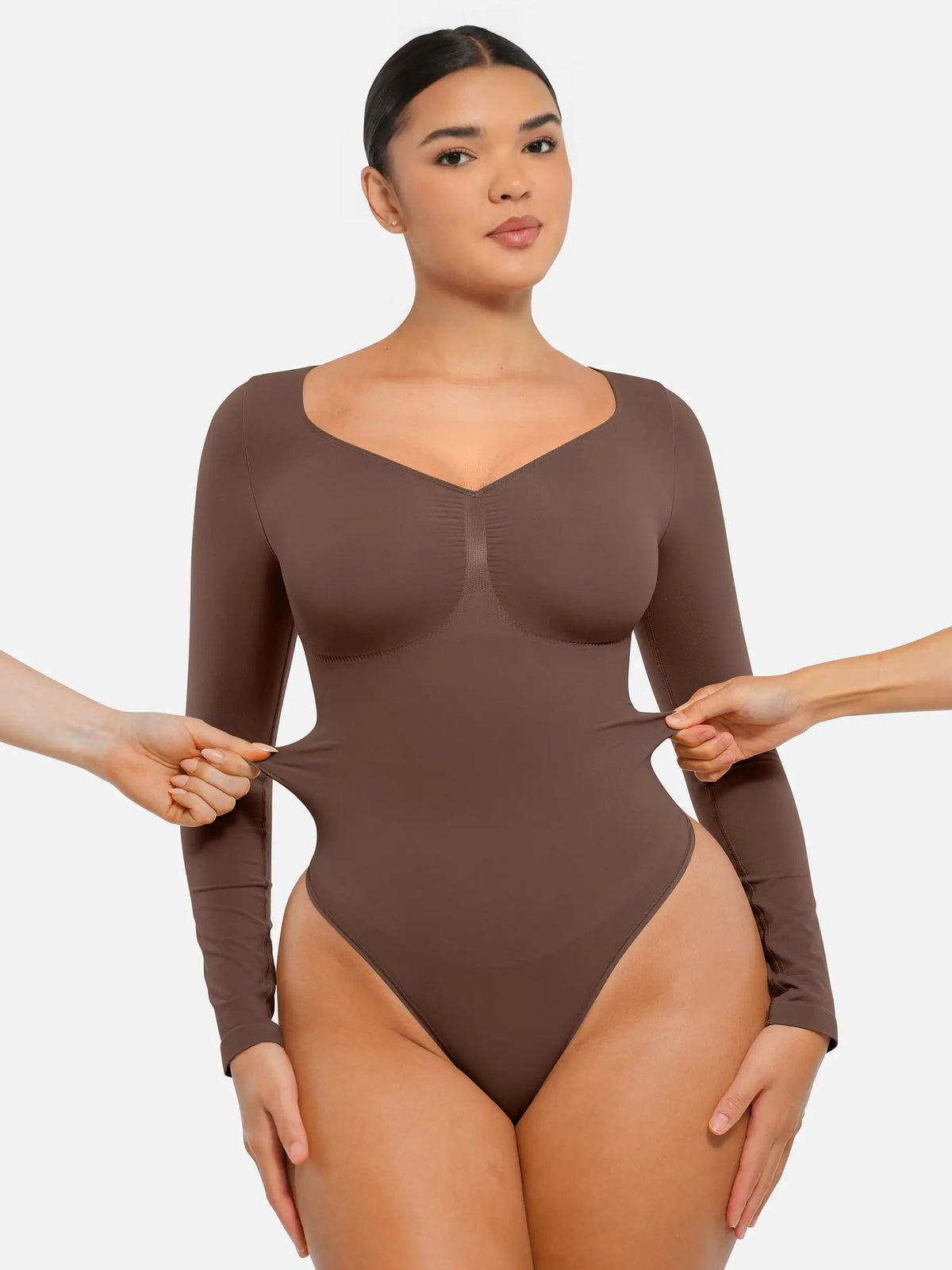 Body tipo tanga de manga larga y sin costuras con control de abdomen