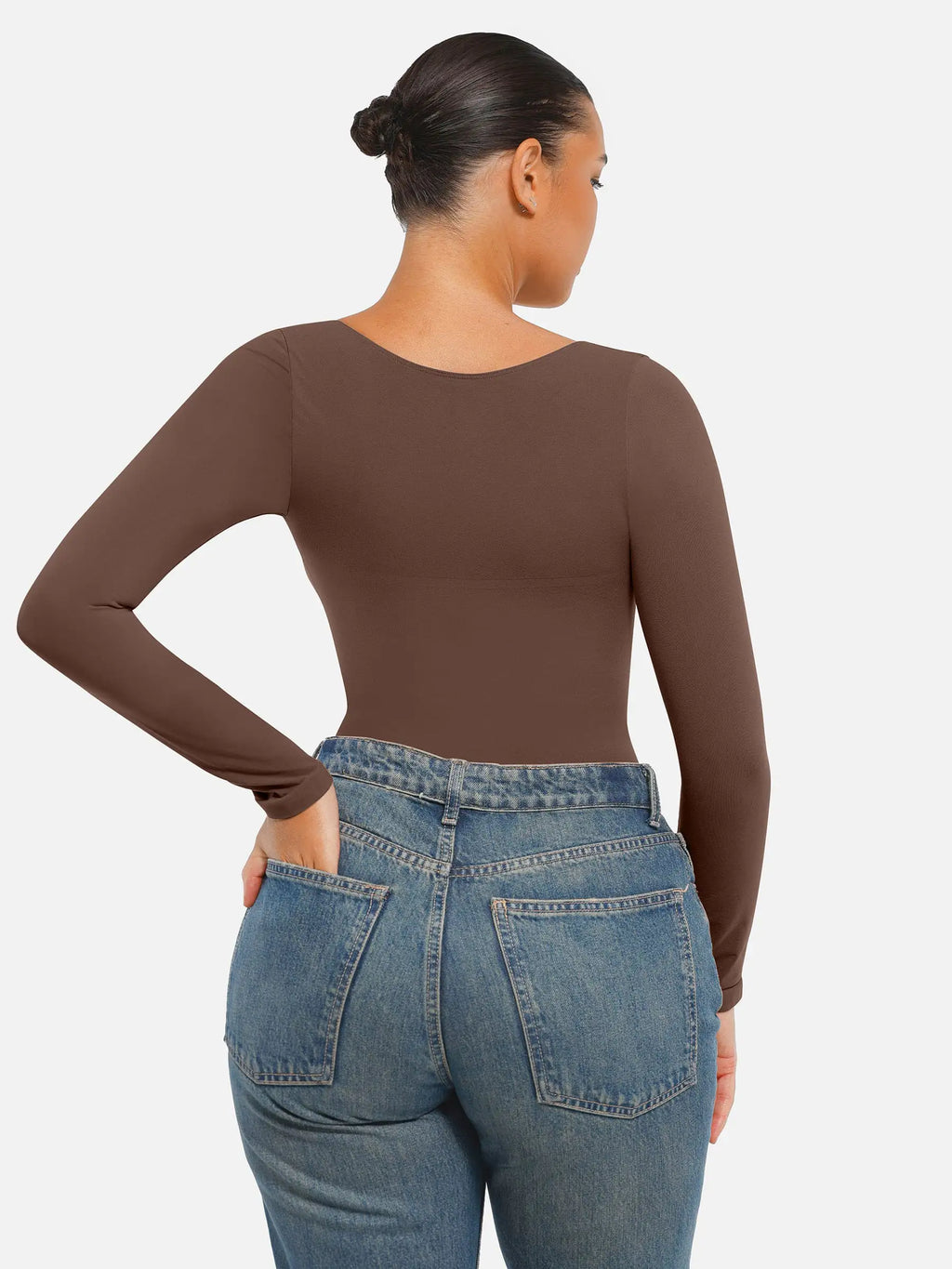 Body tipo tanga de manga larga y sin costuras con control de abdomen