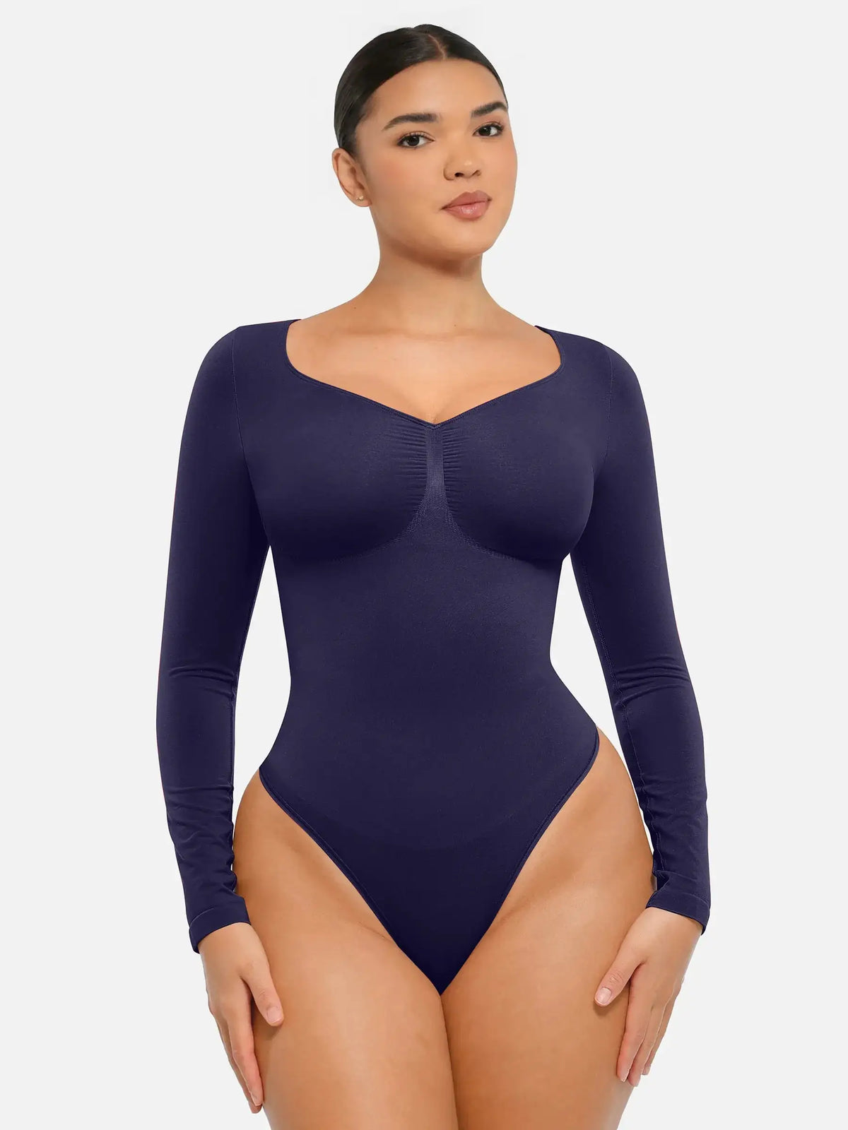Body tipo tanga de manga larga y sin costuras con control de abdomen