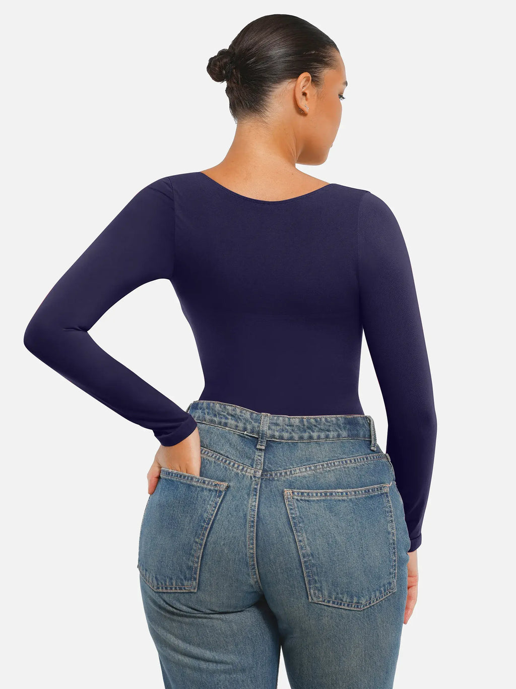Body tipo tanga de manga larga y sin costuras con control de abdomen