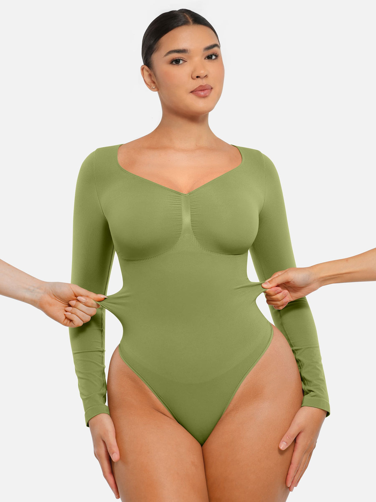 Body tipo tanga de manga larga y sin costuras con control de abdomen