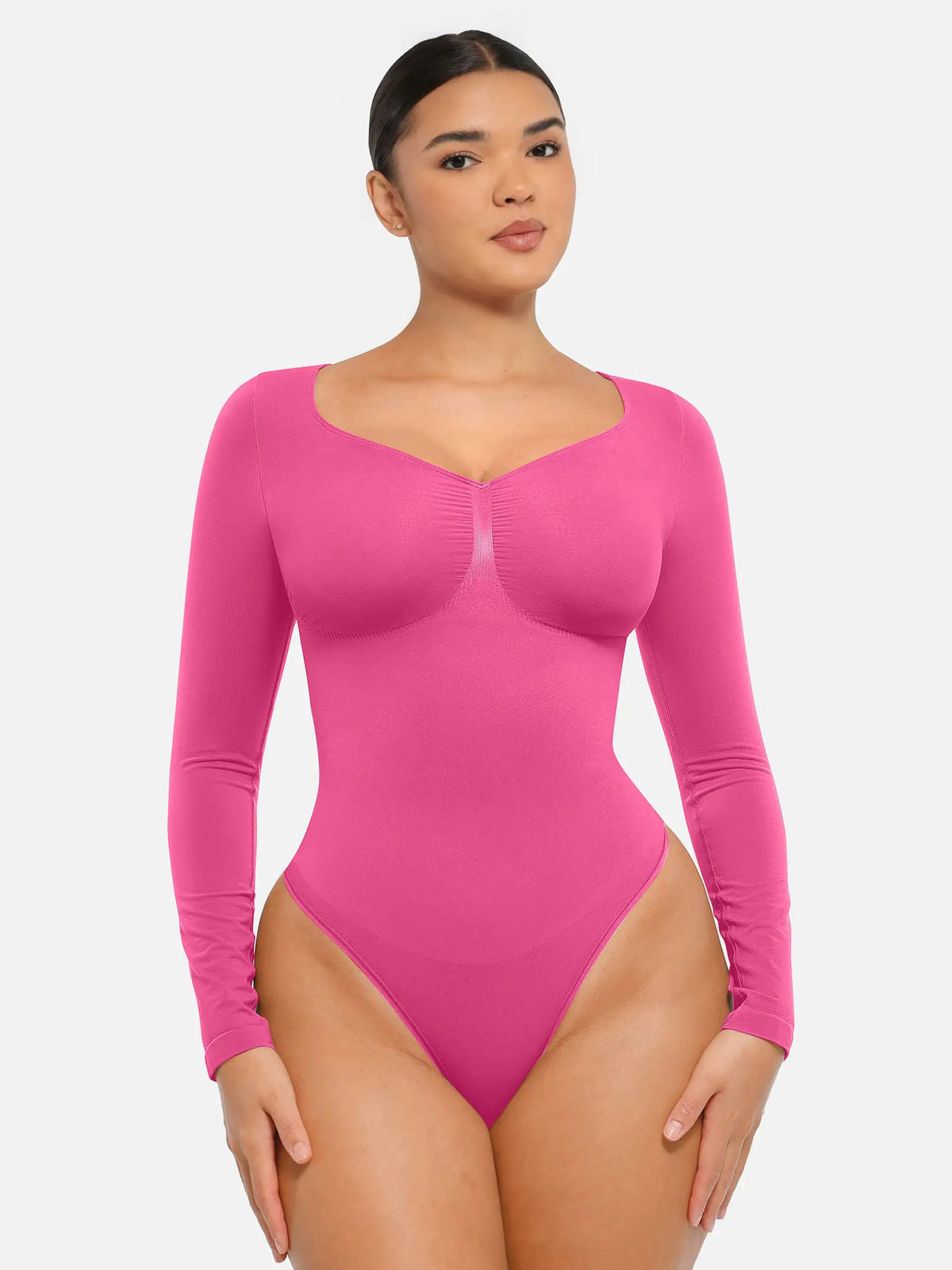 Body tipo tanga de manga larga y sin costuras con control de abdomen
