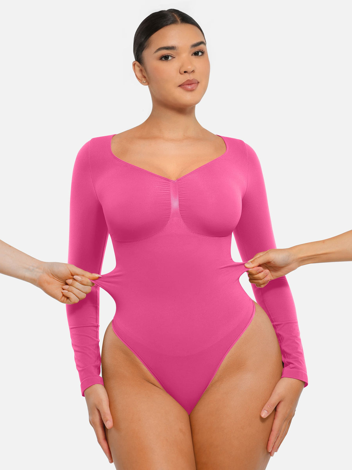 Body tipo tanga de manga larga y sin costuras con control de abdomen