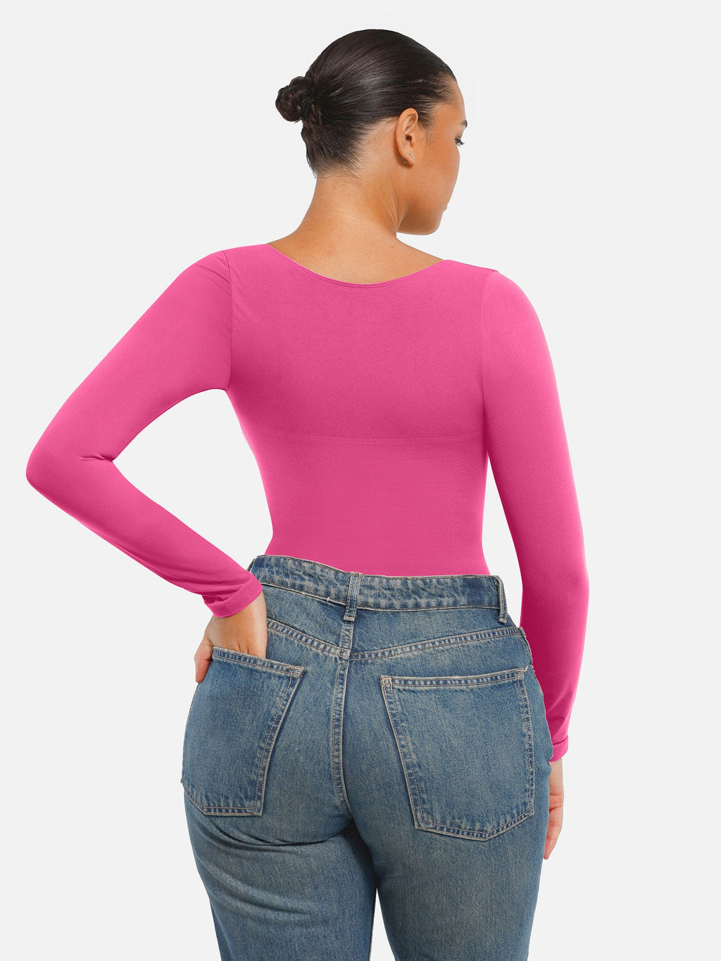 Body tipo tanga de manga larga y sin costuras con control de abdomen