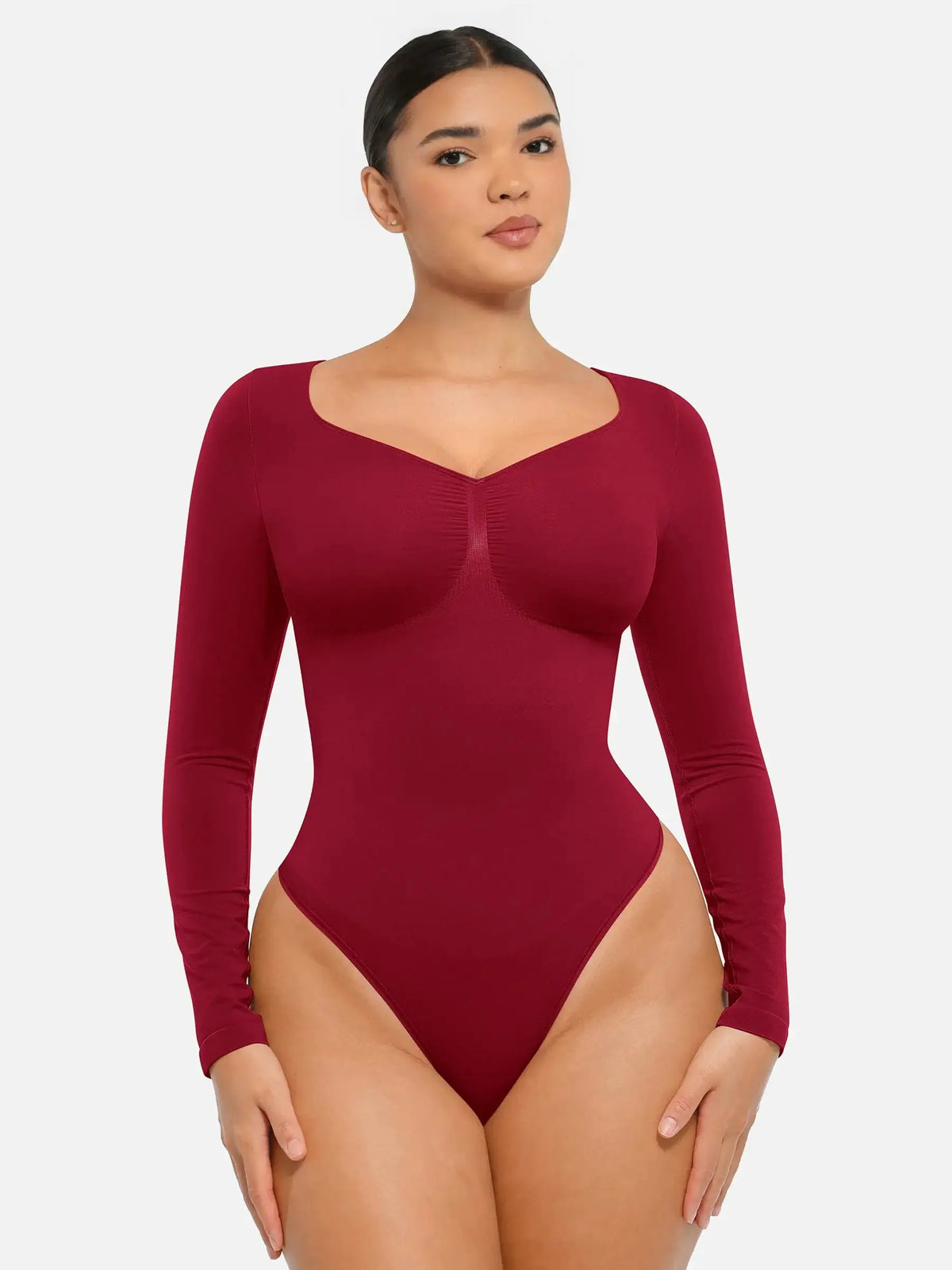 Body tipo tanga de manga larga y sin costuras con control de abdomen