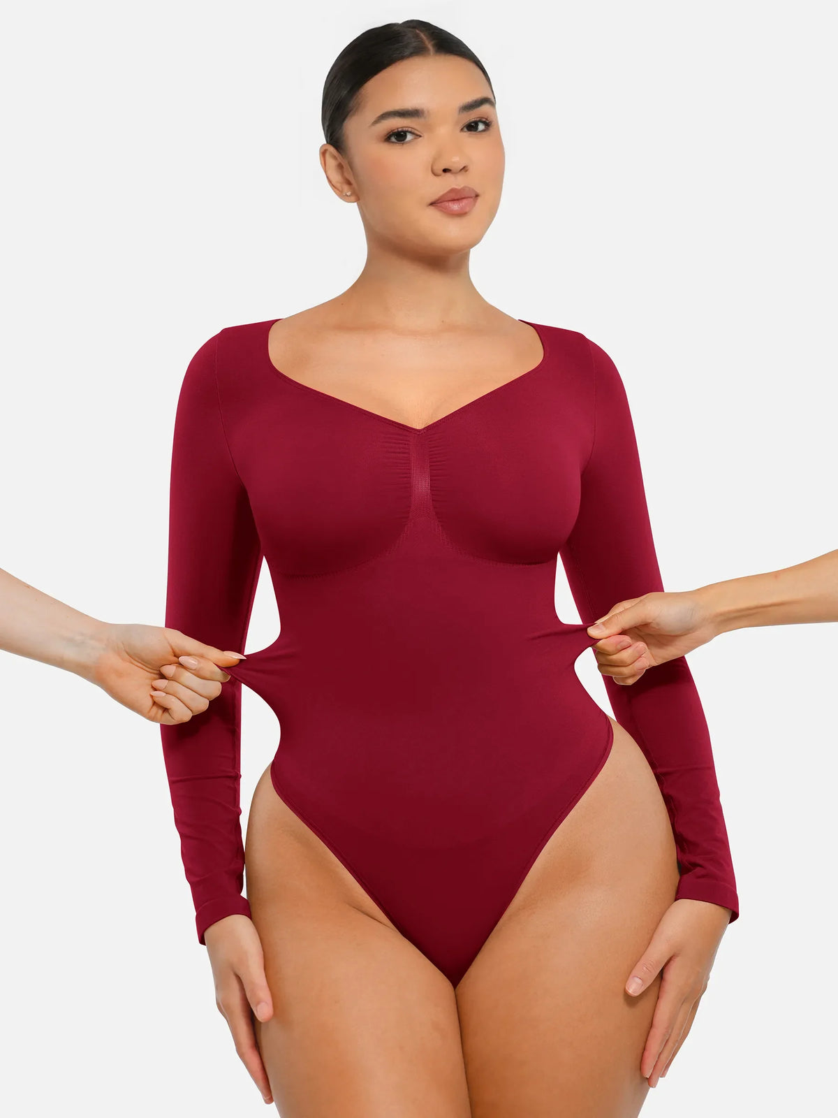 Body tipo tanga de manga larga y sin costuras con control de abdomen
