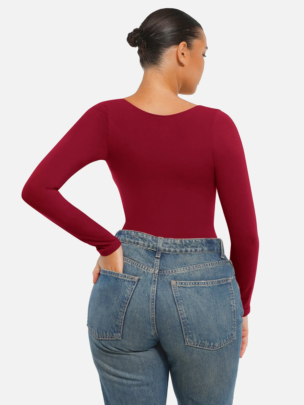 Body tipo tanga de manga larga y sin costuras con control de abdomen