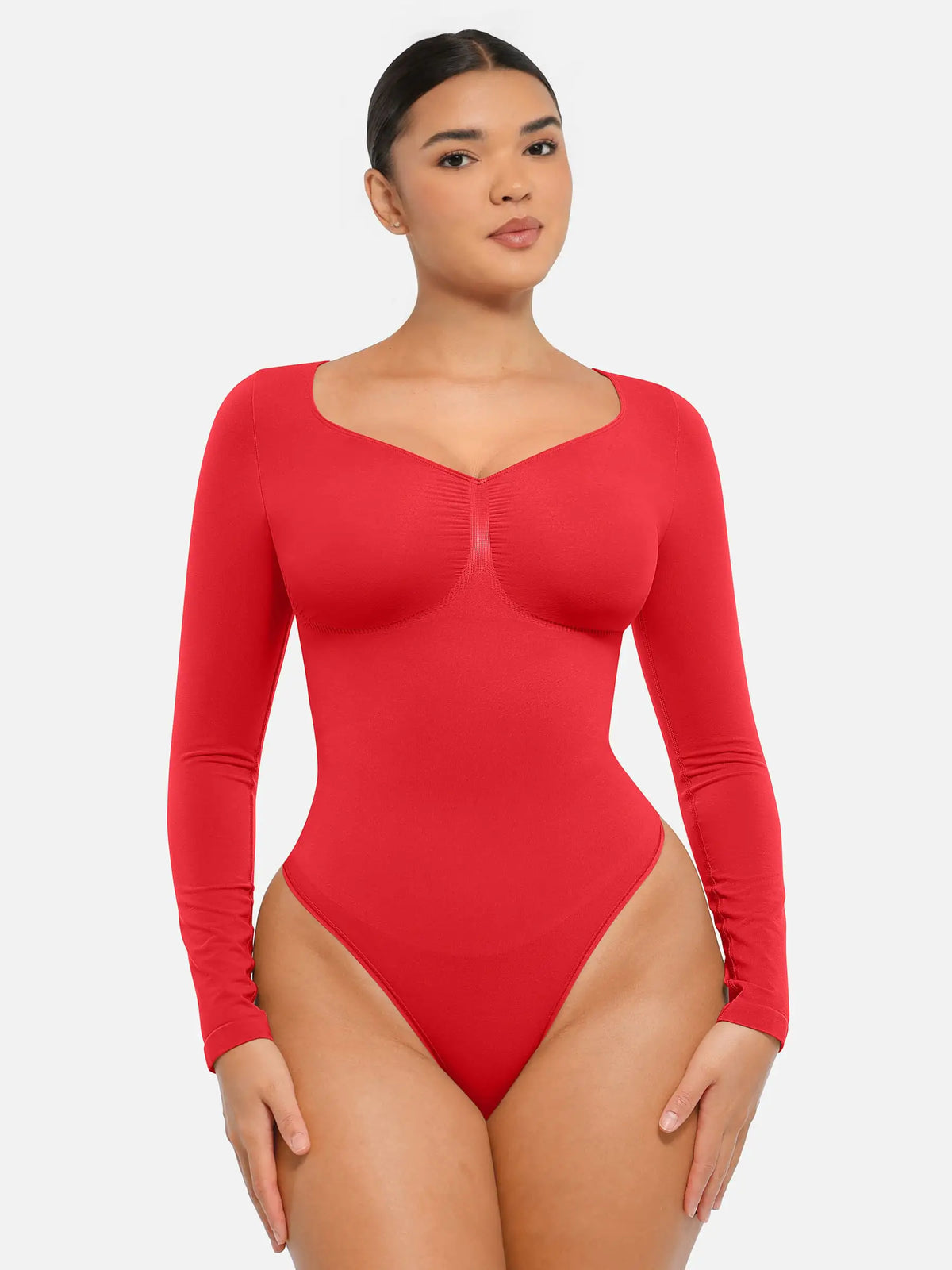 Body tipo tanga de manga larga y sin costuras con control de abdomen