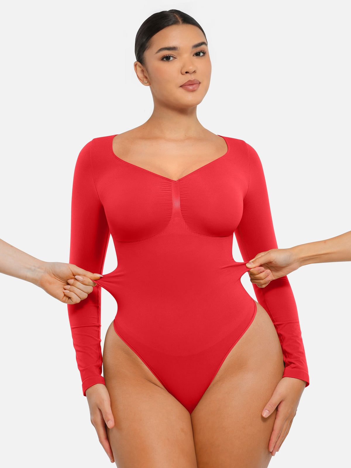 Body tipo tanga de manga larga y sin costuras con control de abdomen