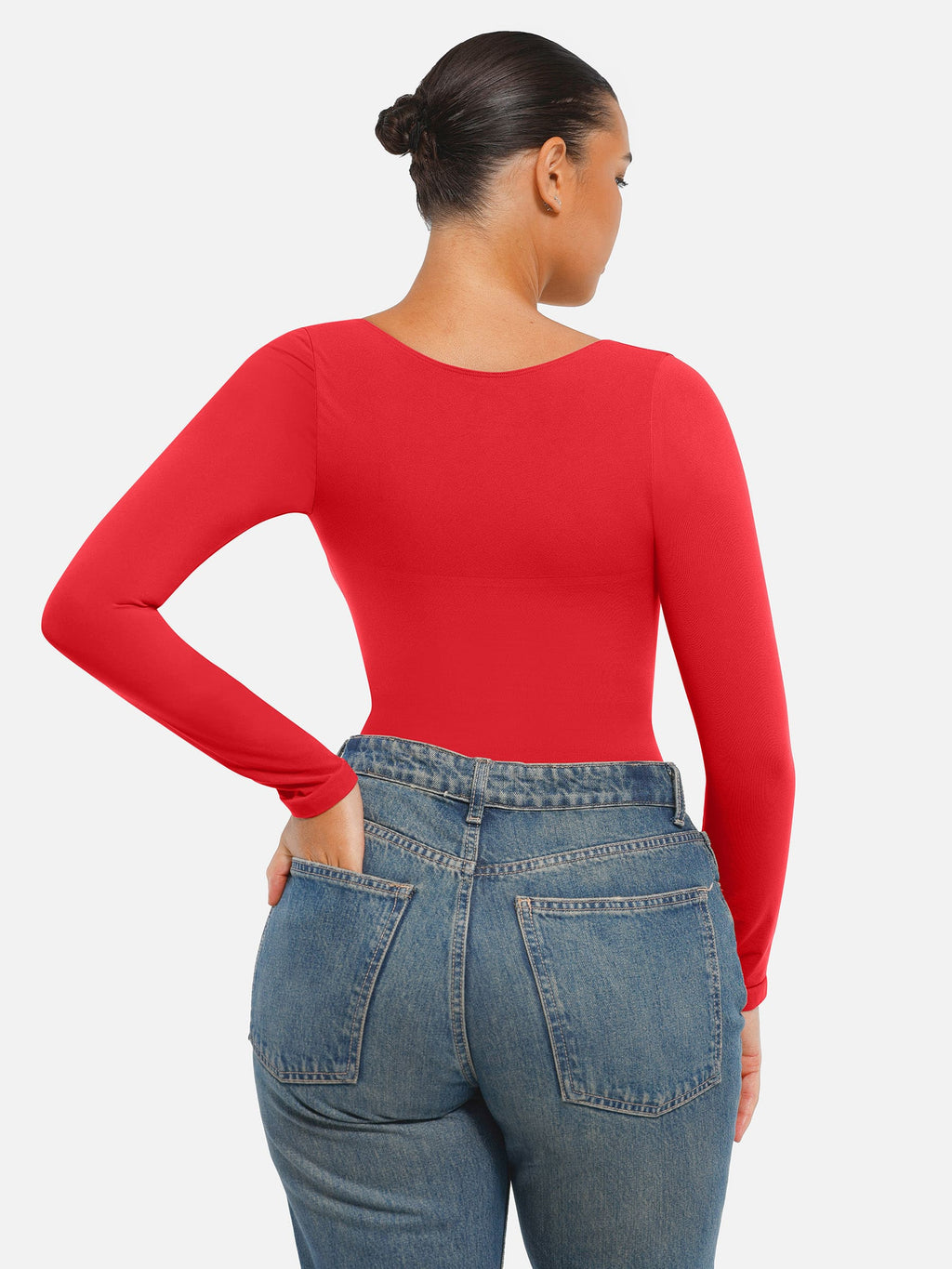 Body tipo tanga de manga larga y sin costuras con control de abdomen