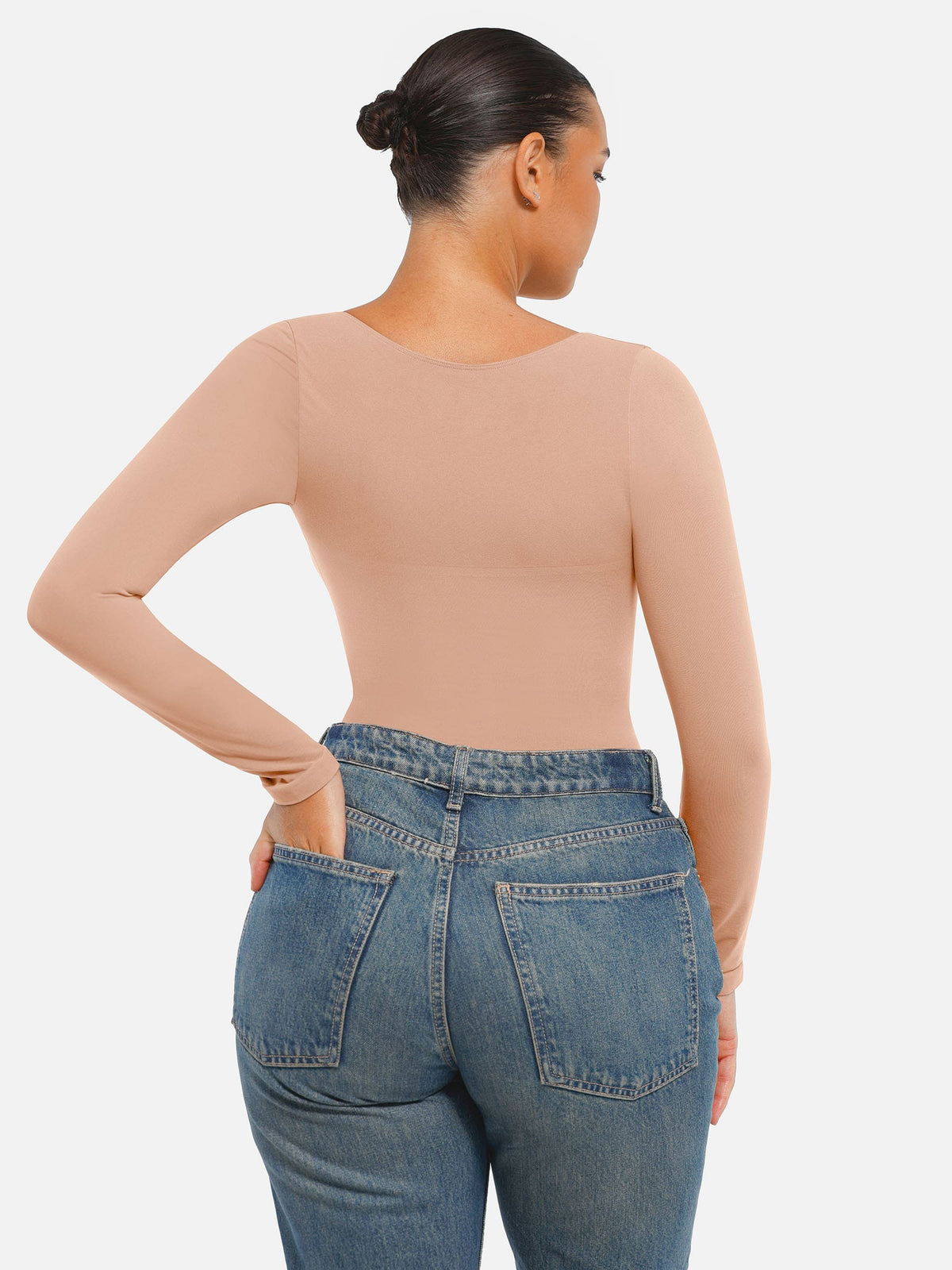 Body tipo tanga de manga larga y sin costuras con control de abdomen