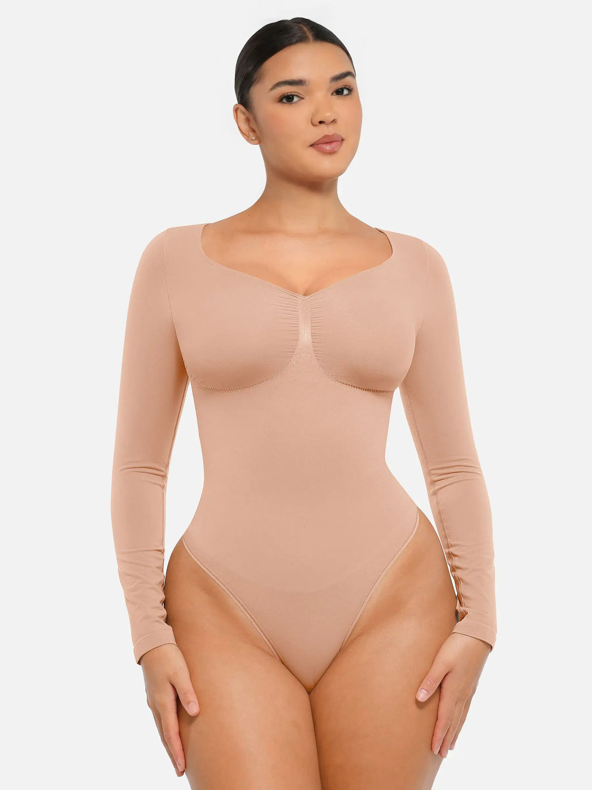 Body tipo tanga de manga larga y sin costuras con control de abdomen