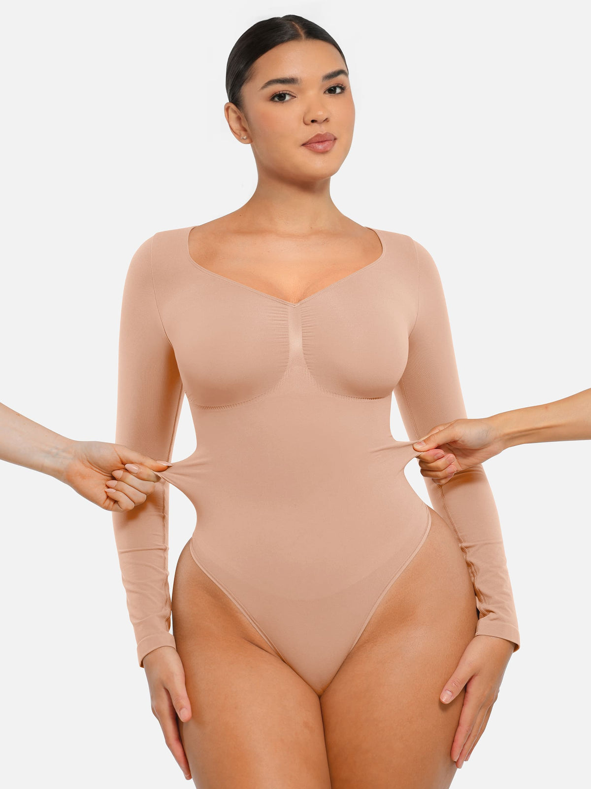 Body tipo tanga de manga larga y sin costuras con control de abdomen