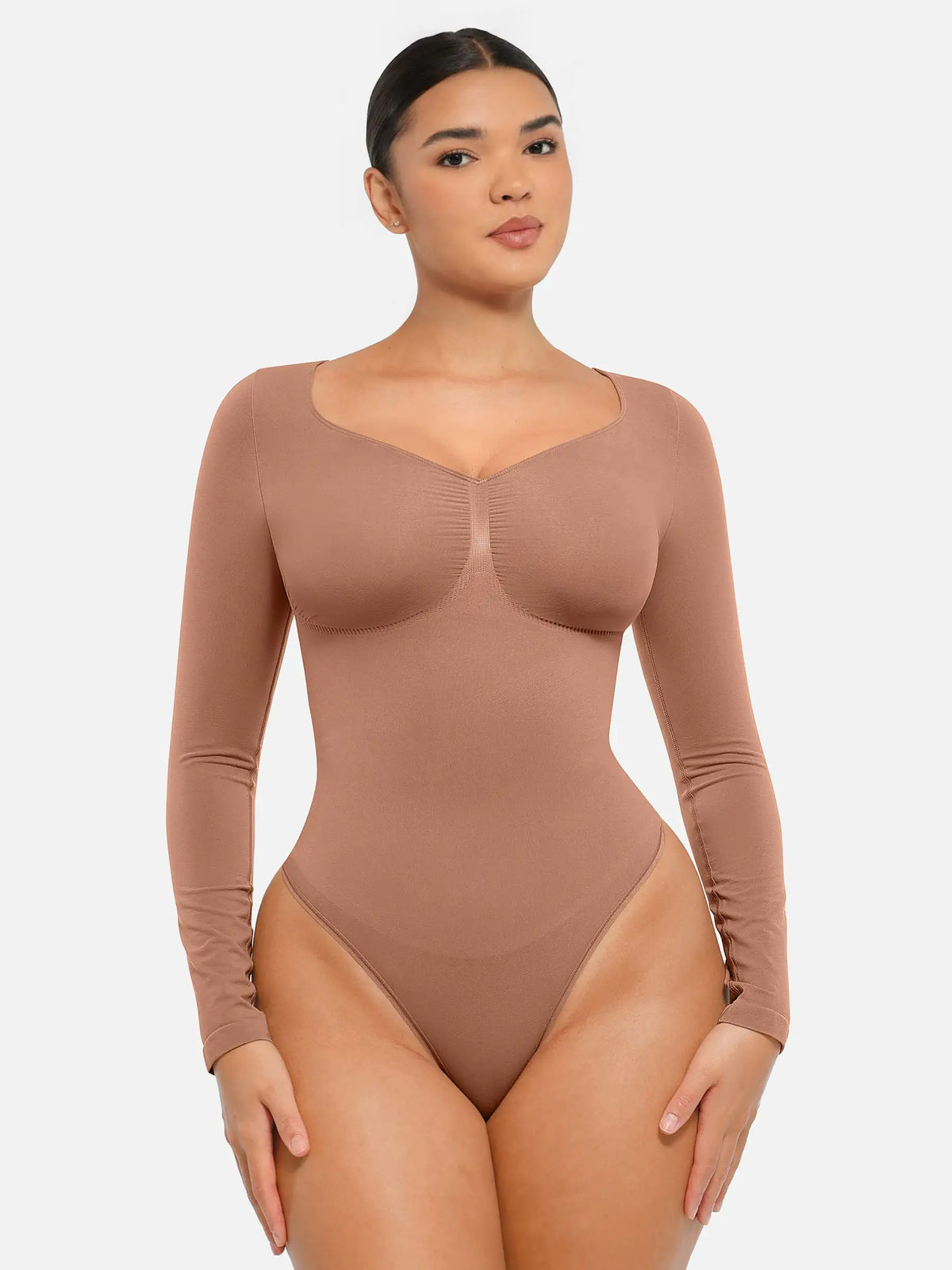 Body tipo tanga de manga larga y sin costuras con control de abdomen