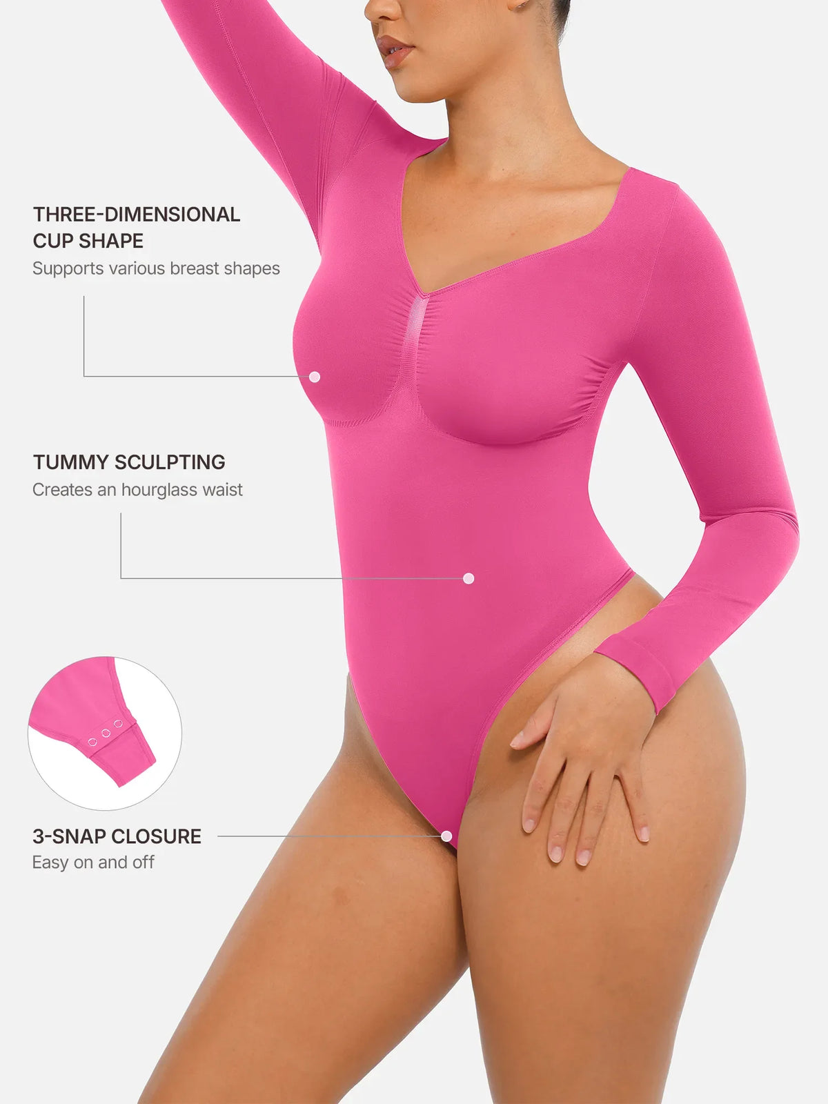 Body tipo tanga de manga larga y sin costuras con control de abdomen