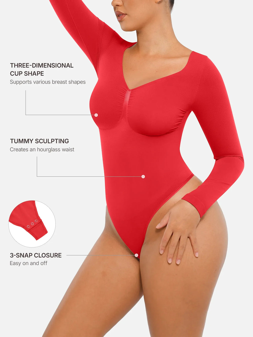 Body tipo tanga de manga larga y sin costuras con control de abdomen