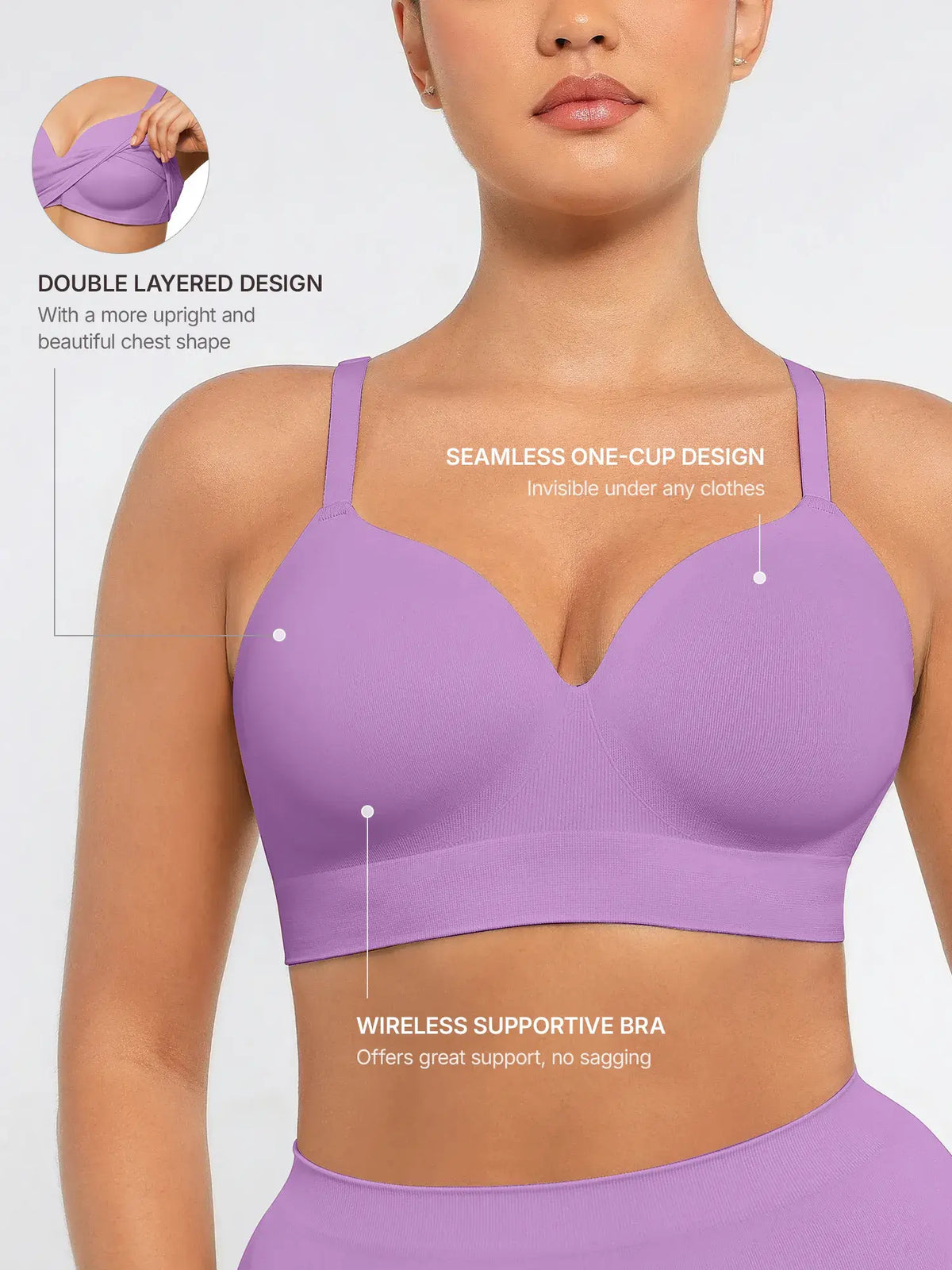 Sujetador push-up inalámbrico sin costuras, cómodo y de cobertura total.