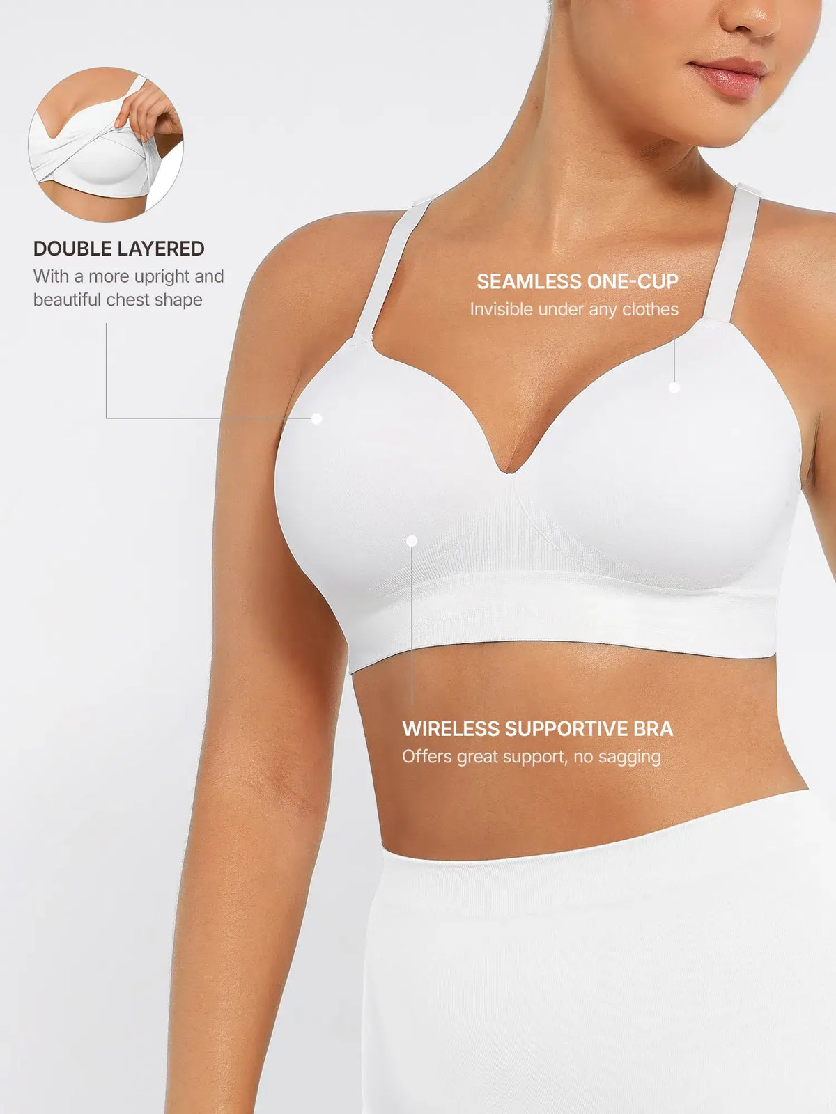 Sujetador push-up inalámbrico sin costuras, cómodo y de cobertura total.