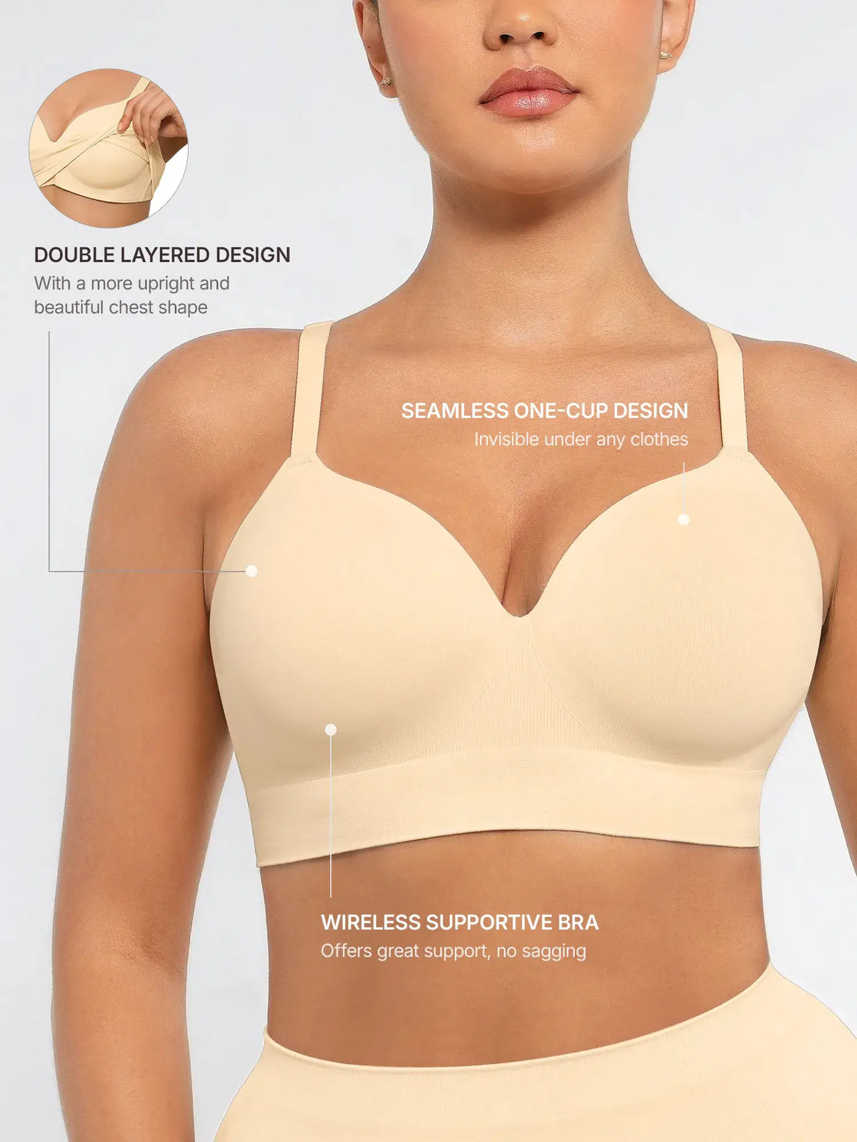 Sujetador push-up inalámbrico sin costuras, cómodo y de cobertura total.