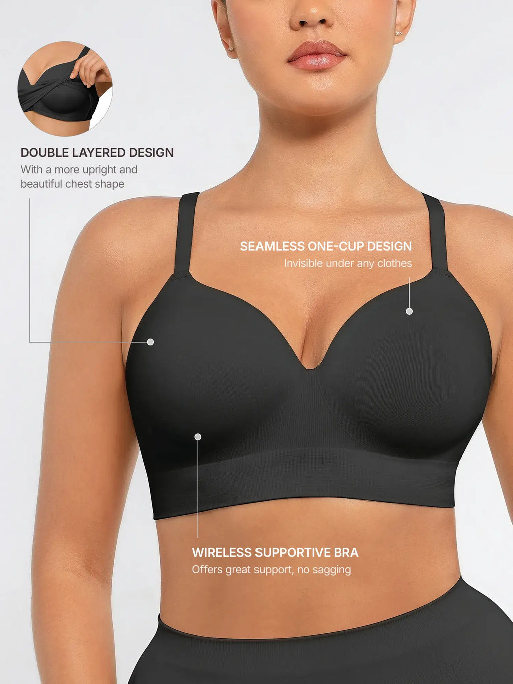 Sujetador push-up inalámbrico sin costuras, cómodo y de cobertura total.