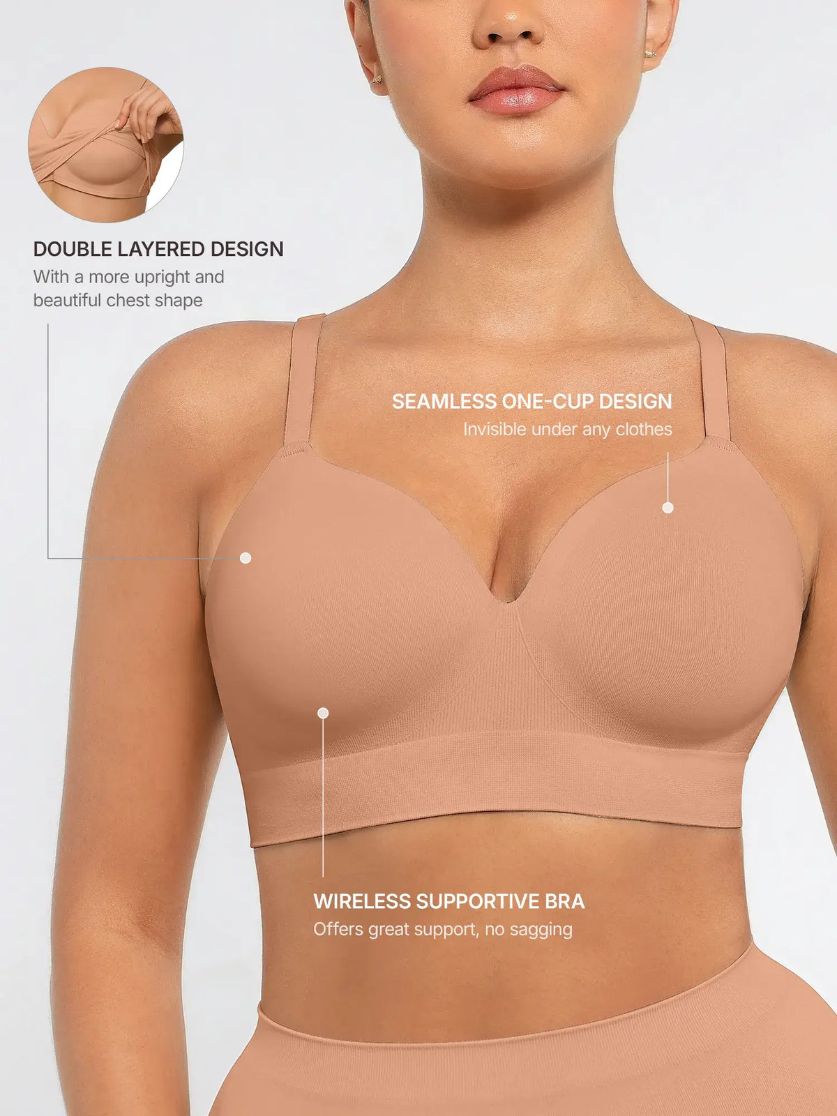 Sujetador push-up inalámbrico sin costuras, cómodo y de cobertura total.