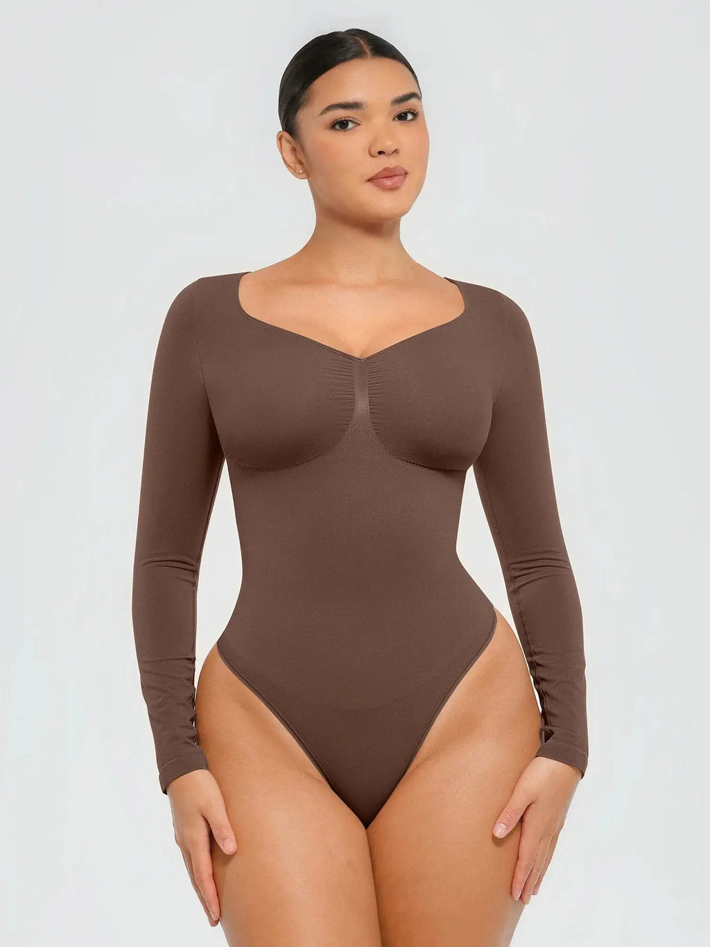 Body tipo tanga de manga larga y sin costuras con control de abdomen