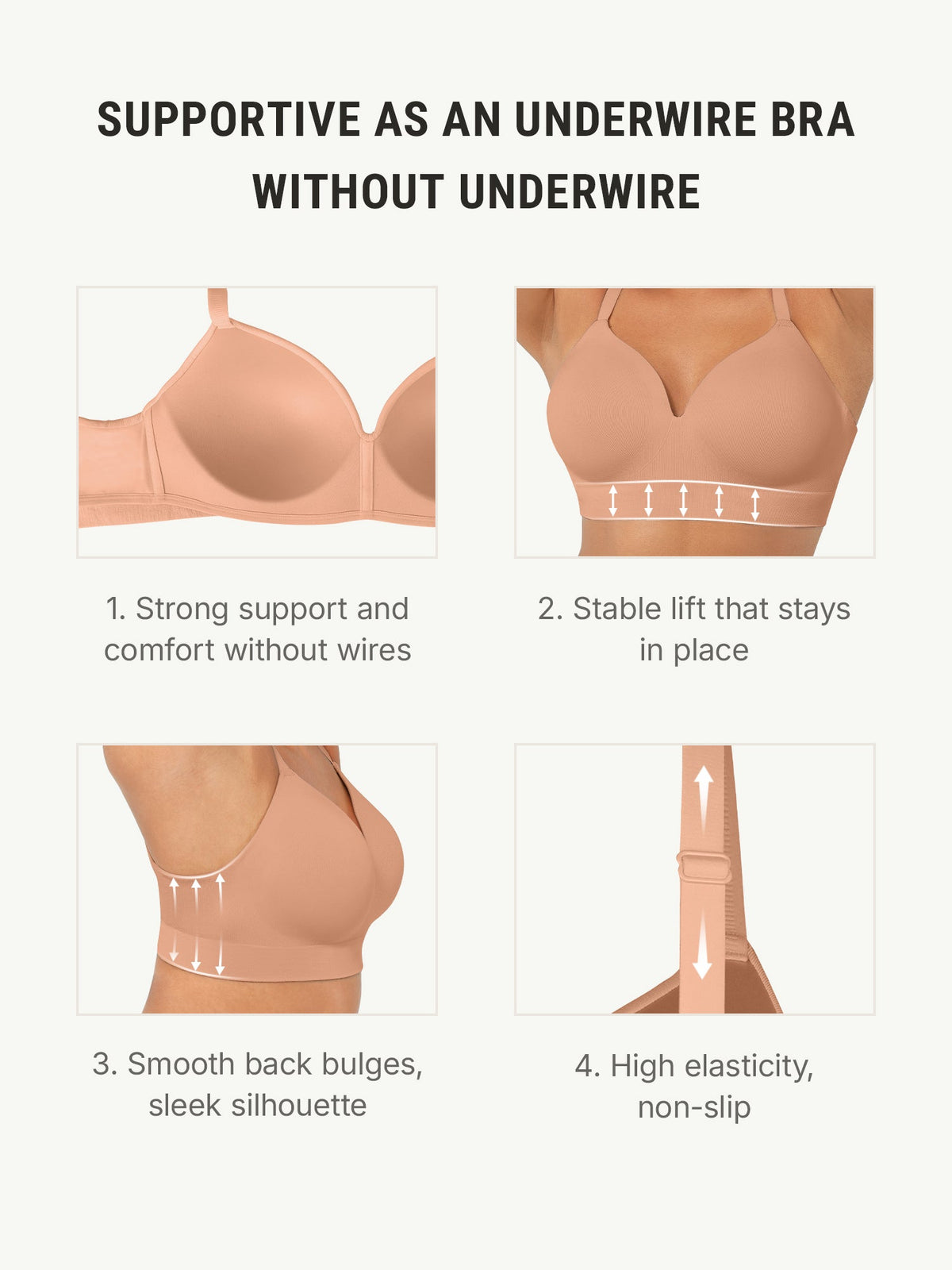 Sujetador push-up inalámbrico sin costuras, cómodo y de cobertura total.