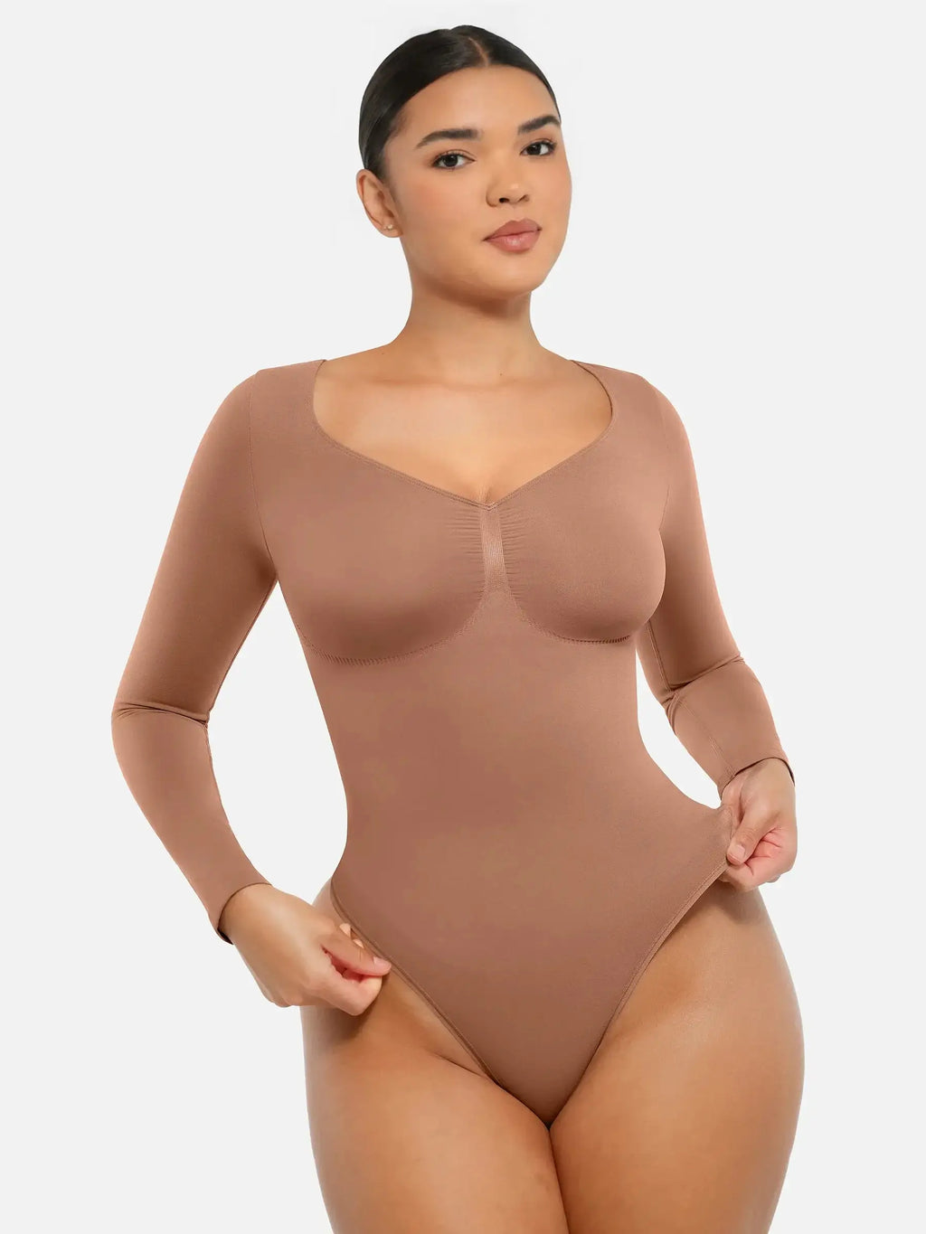 Body tipo tanga de manga larga y sin costuras con control de abdomen
