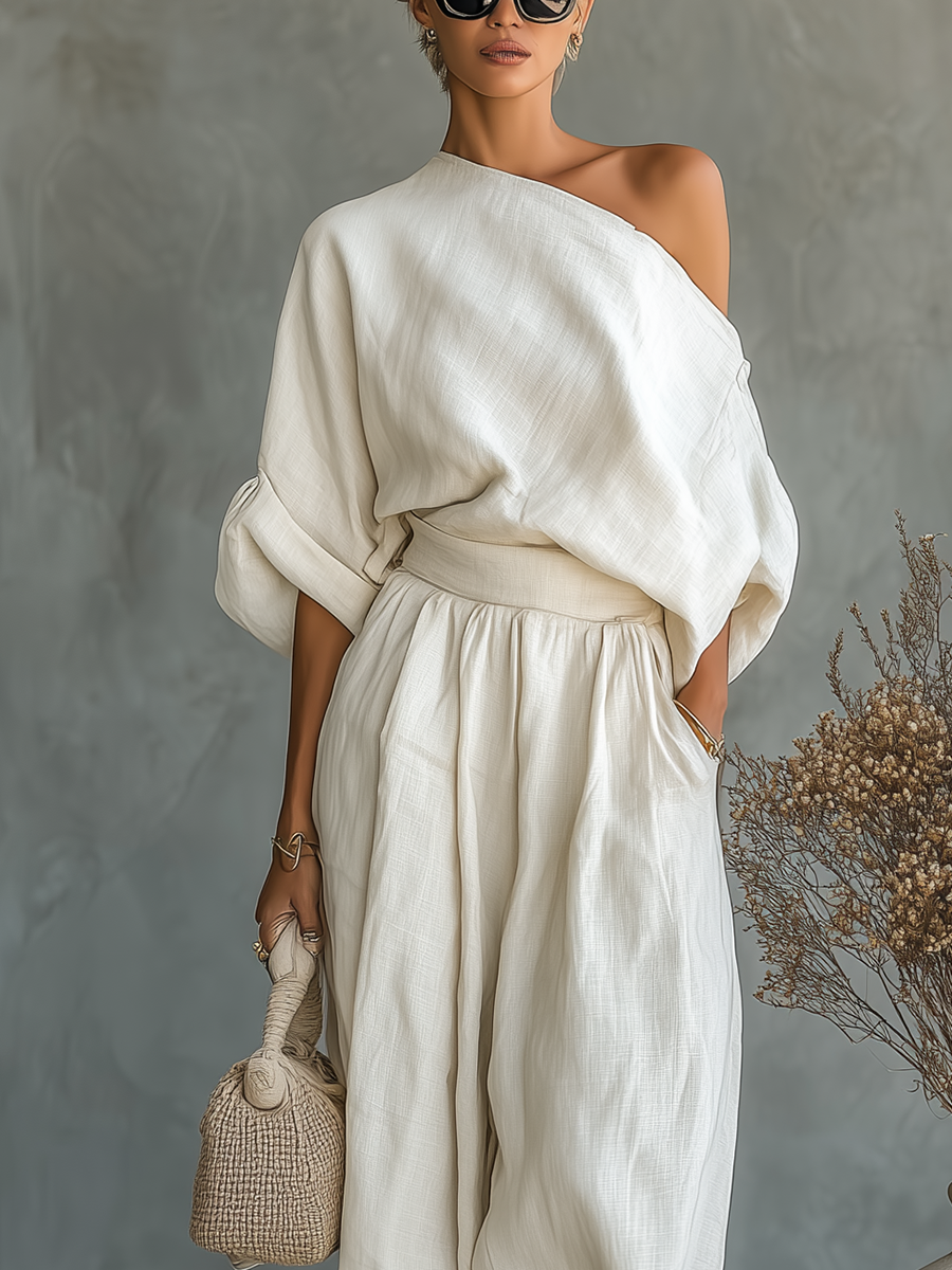 Christine | Conjunto de top suave con hombros descubiertos y pantalón ajustado