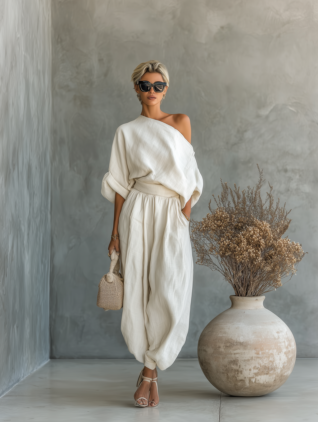 Christine | Conjunto de top suave con hombros descubiertos y pantalón ajustado