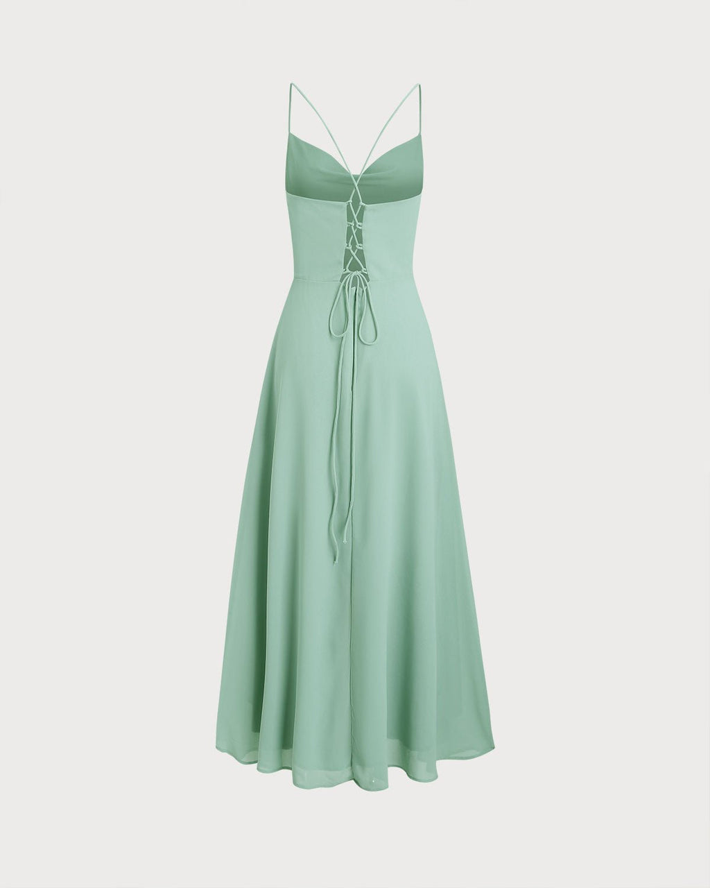 Vestido largo lencero verde de corte A sin espalda - Zeryn Haus