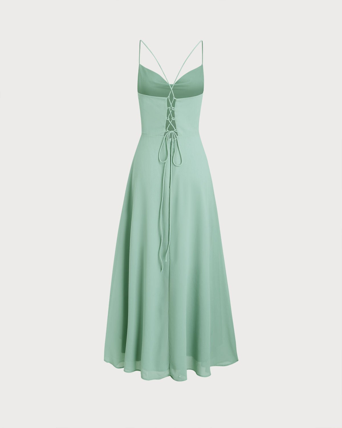Vestido largo lencero verde de corte A sin espalda - Zeryn Haus