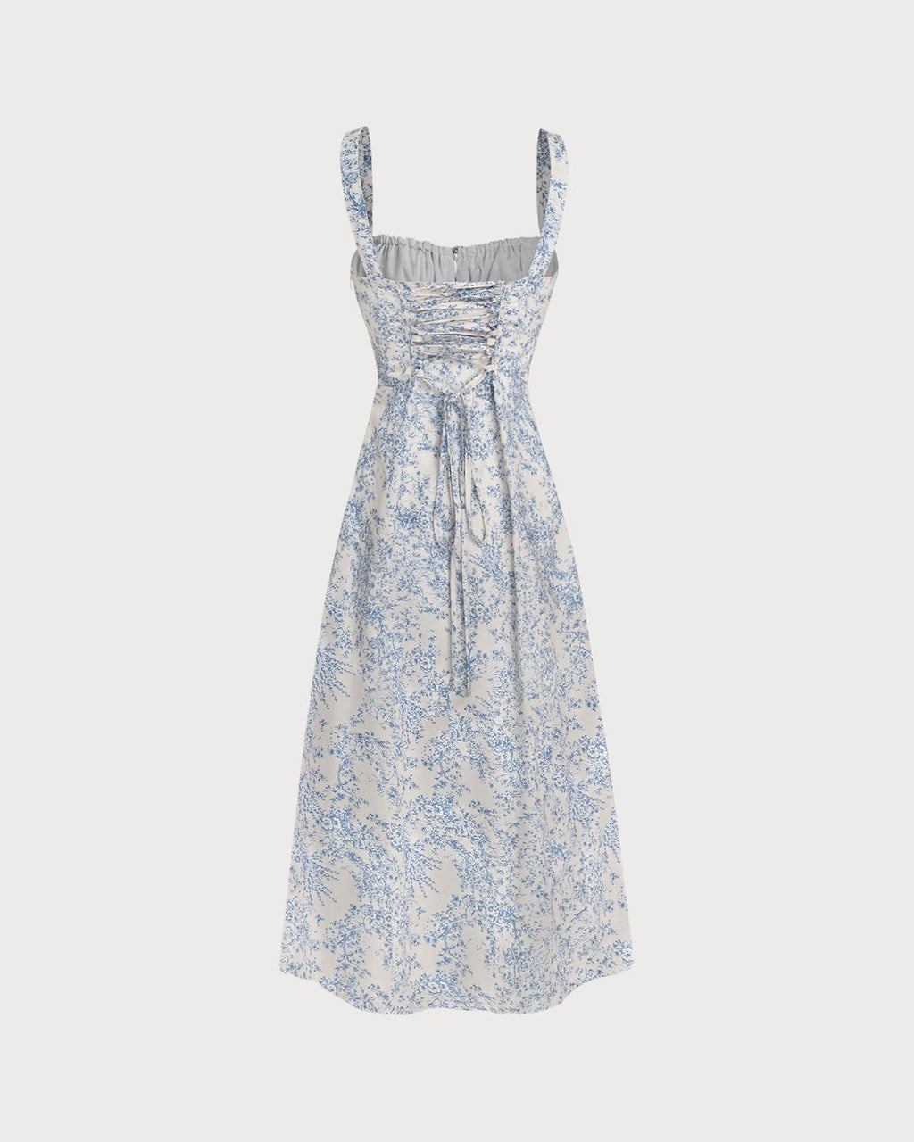 Vestido midi lencero fruncido con estampado floral azul - Zeryn Haus