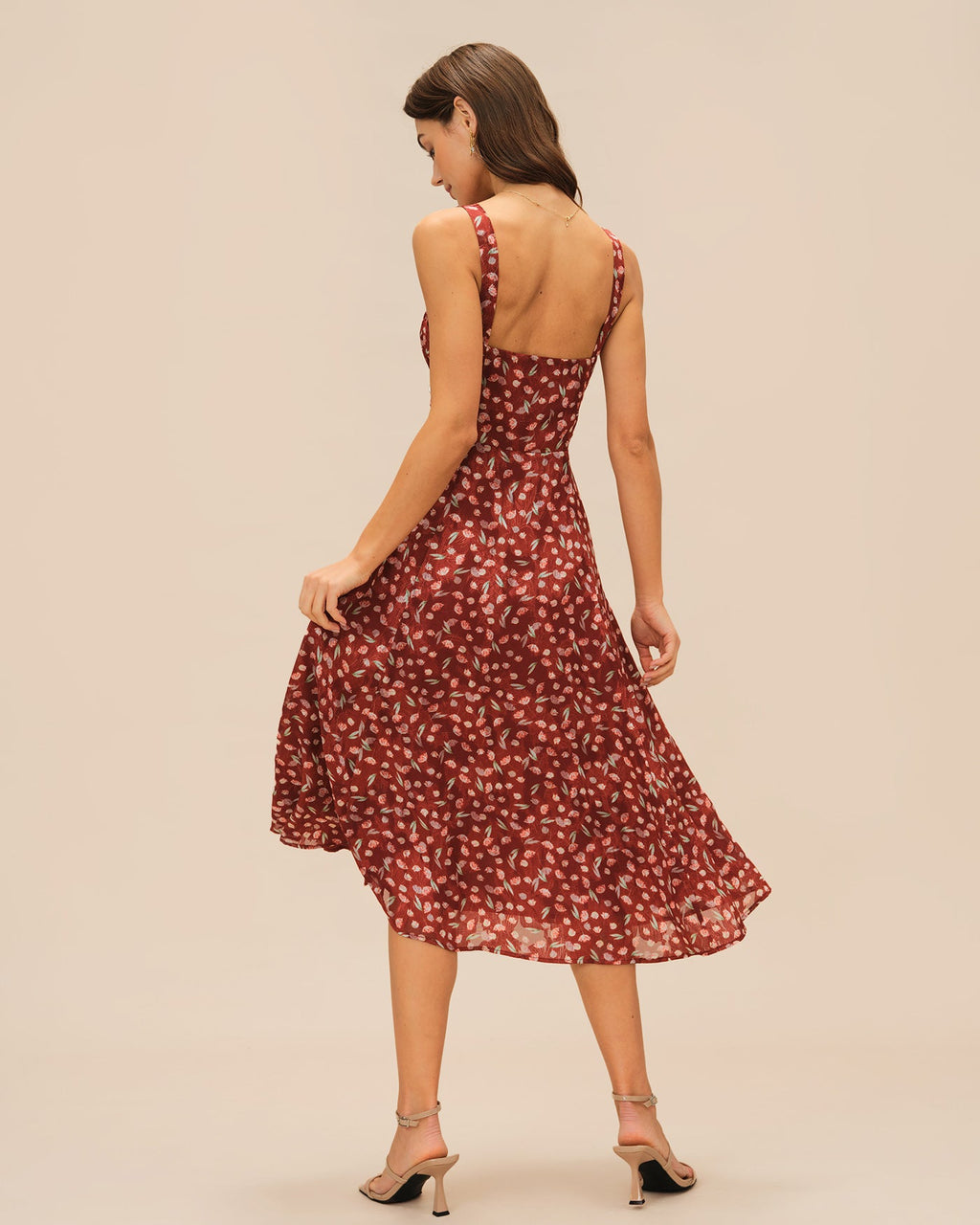 Vestido midi lencero floral color rojo vino