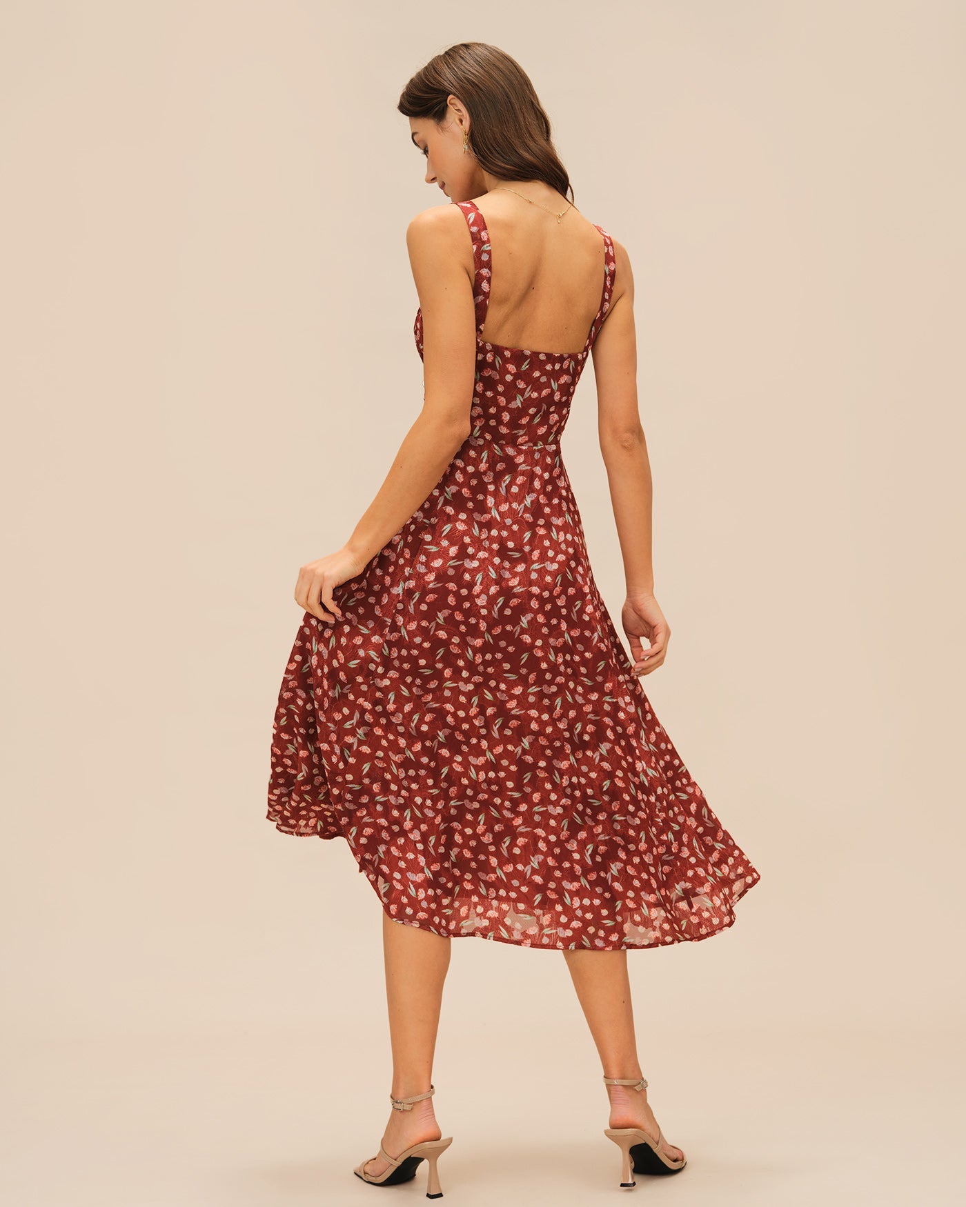 Vestido midi lencero floral color rojo vino