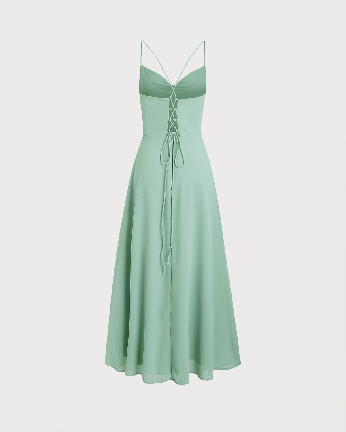Vestido largo lencero verde de corte A sin espalda
